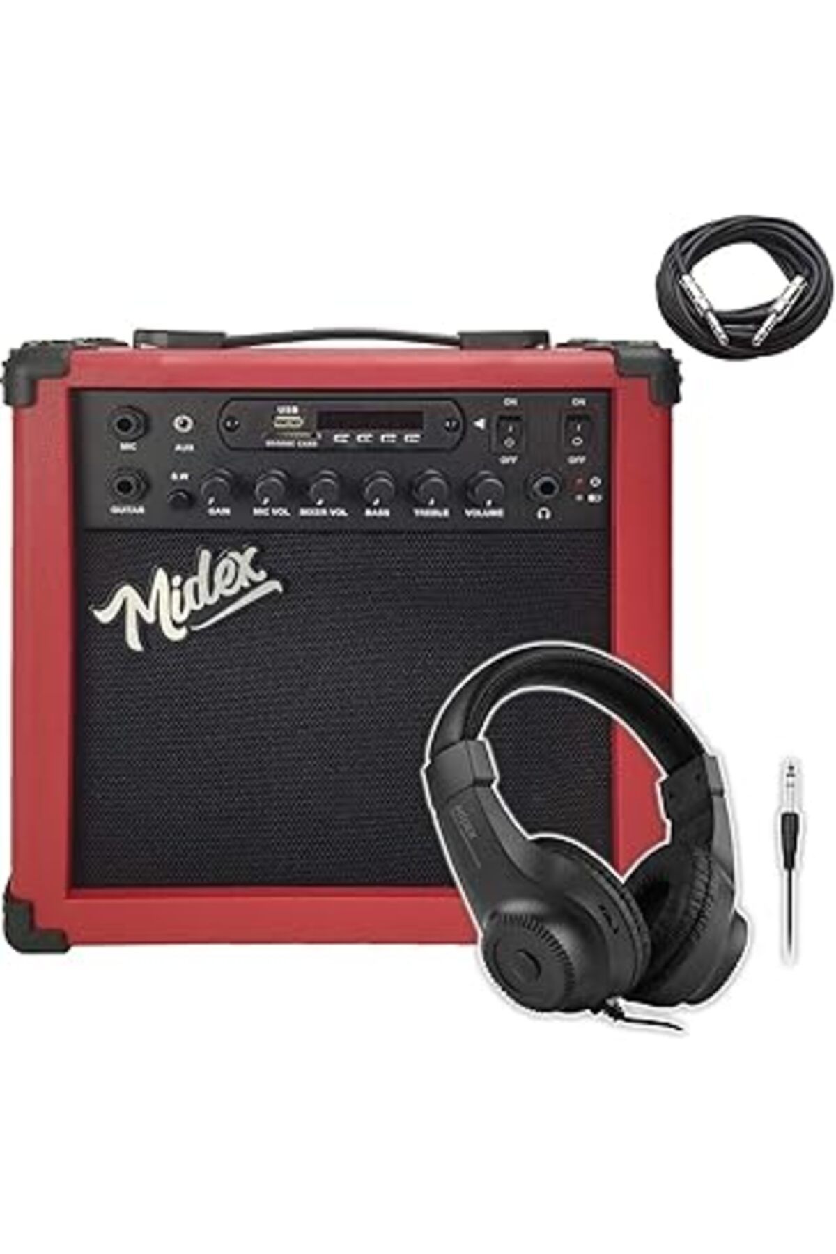 Pazarcan Midex Mga-25rdbt-hd Şarjli Elektro Gitar Amfisi 25 Watt Usb Bluetooth Distortion Kulaklık Ve Kablo
