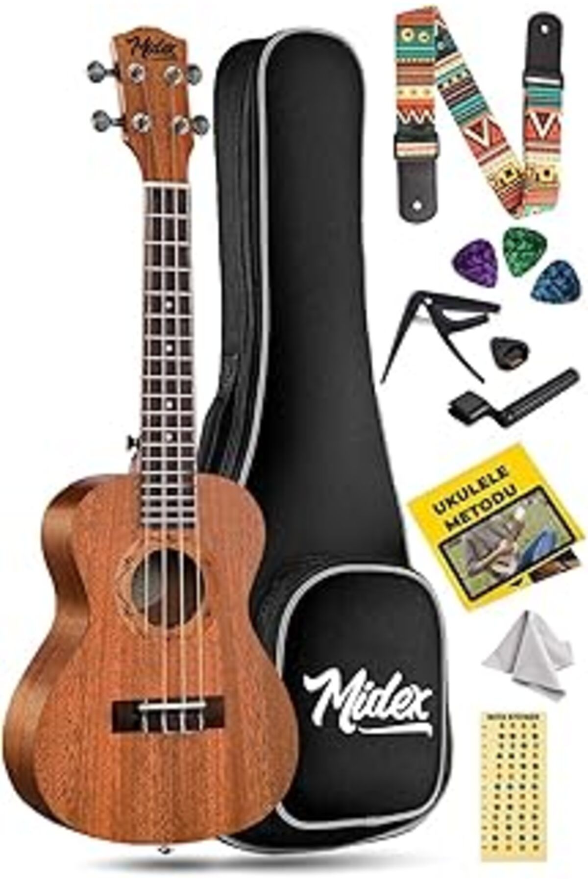 Pazarcan Midex Ct-24m Set Maun Concert Ukulele (SOFTCASE CAPO METOD NOTA STİCKER ASKI PENA)