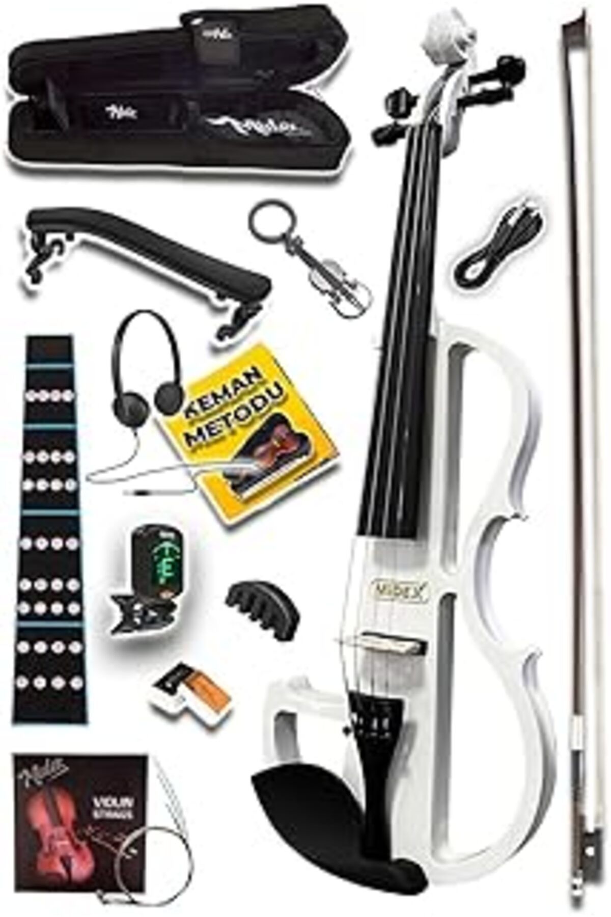 Pazarcan Midex Rcz-606w Elektro Keman Seti Beyaz (KULAKLIK KABLO METOD TUNER YASTIK)