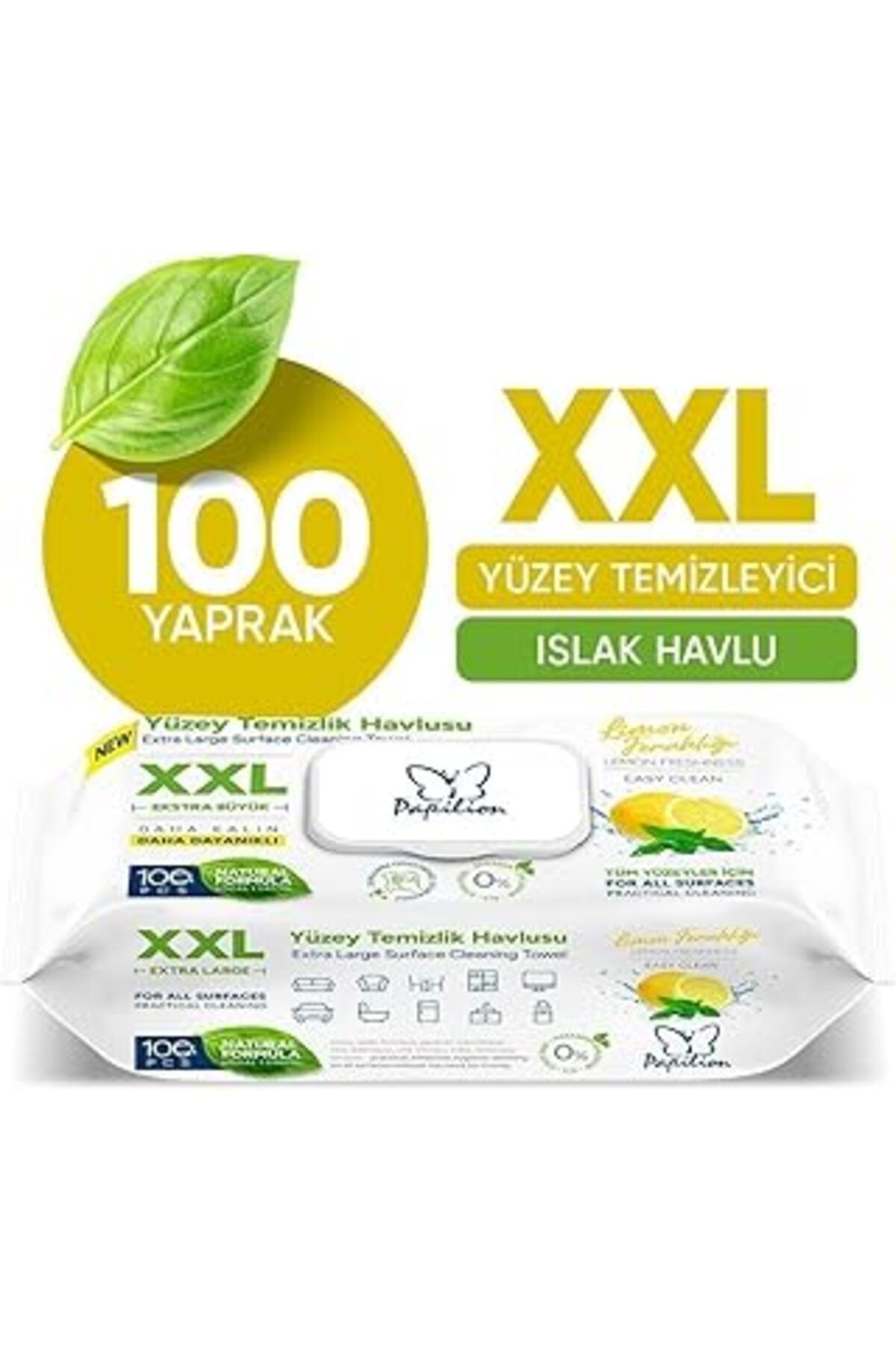 Pazarcan Papilion Easy Clean Xxl Limon Ferahlığı Iz Bırakmayan Naturel Formül 100 Geniş Yaprak