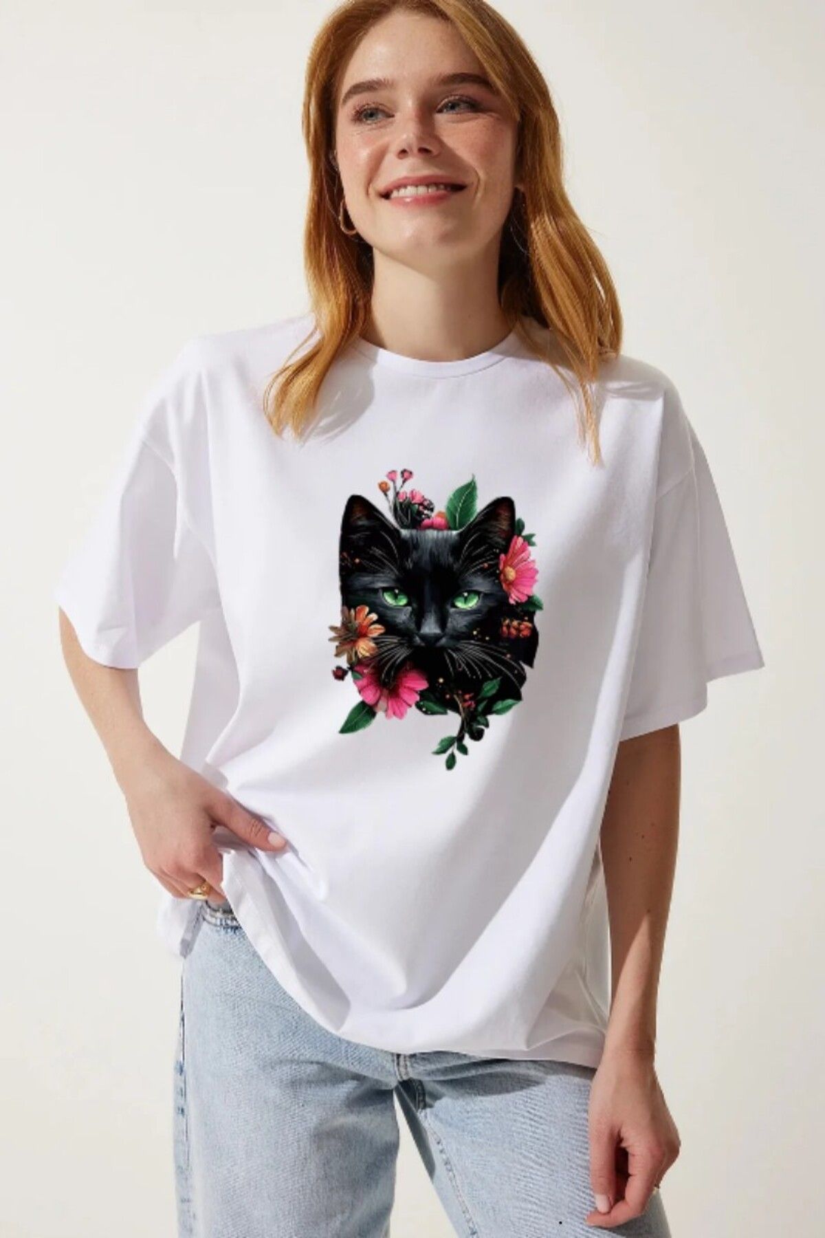 shidumanlar Unisex Oversize Black Cat Tasarımlı