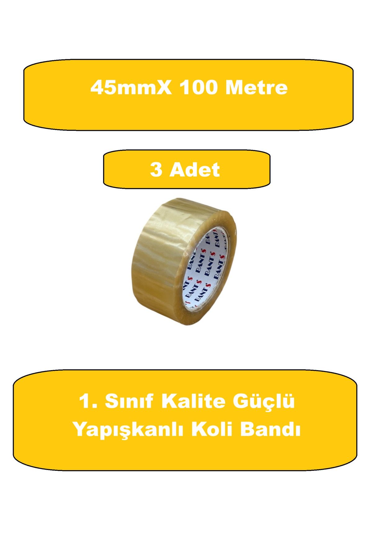 HOMDEP Koli Bandı 45mmX100 Metre Lüks Bant Güçlü Yapışkanlı Şeffaf Koli Bandı Bant 3 Adet