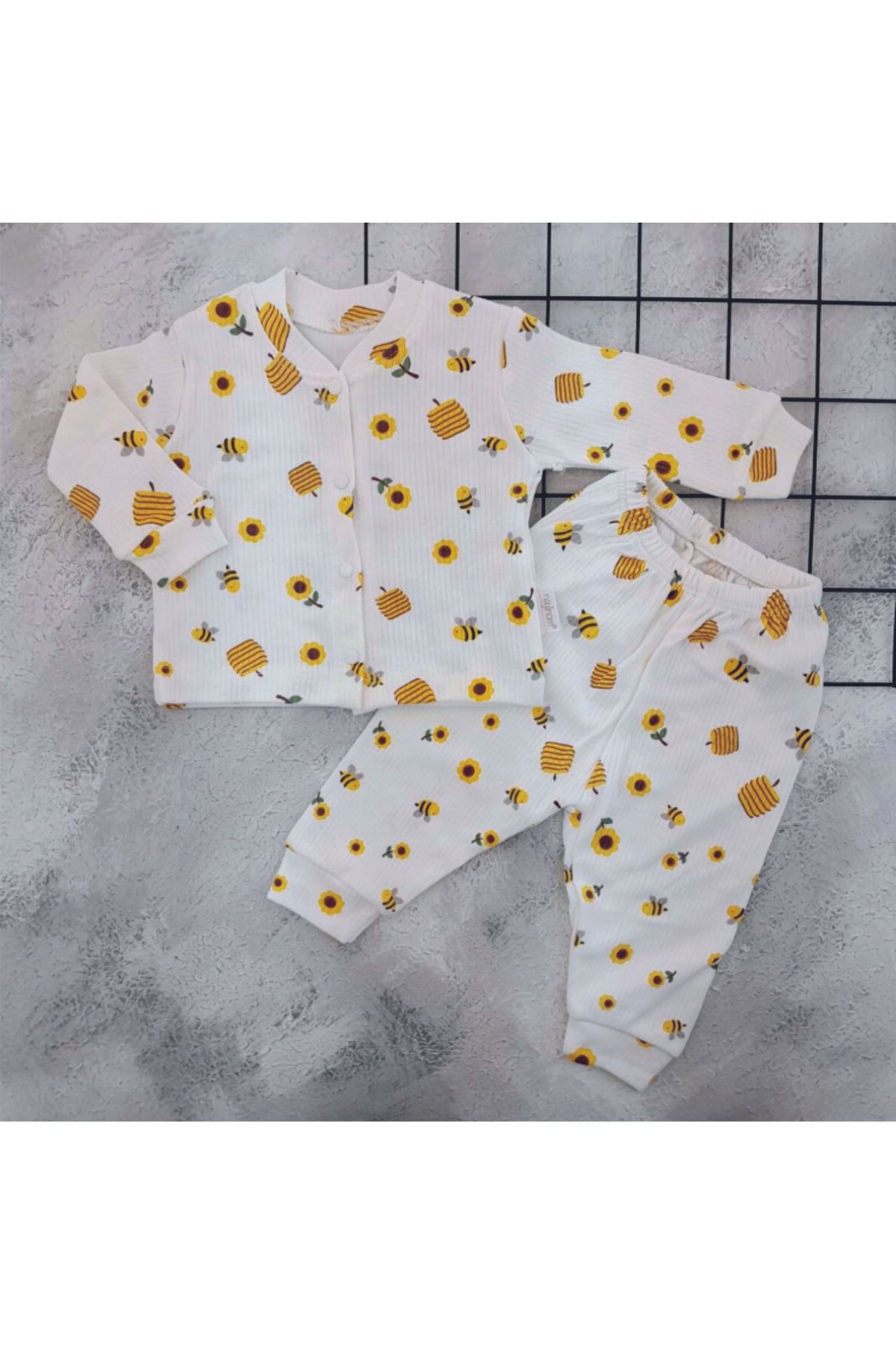 Nayinom Arı ve Bal Baskılı %100 Pamuk Pijama Takım