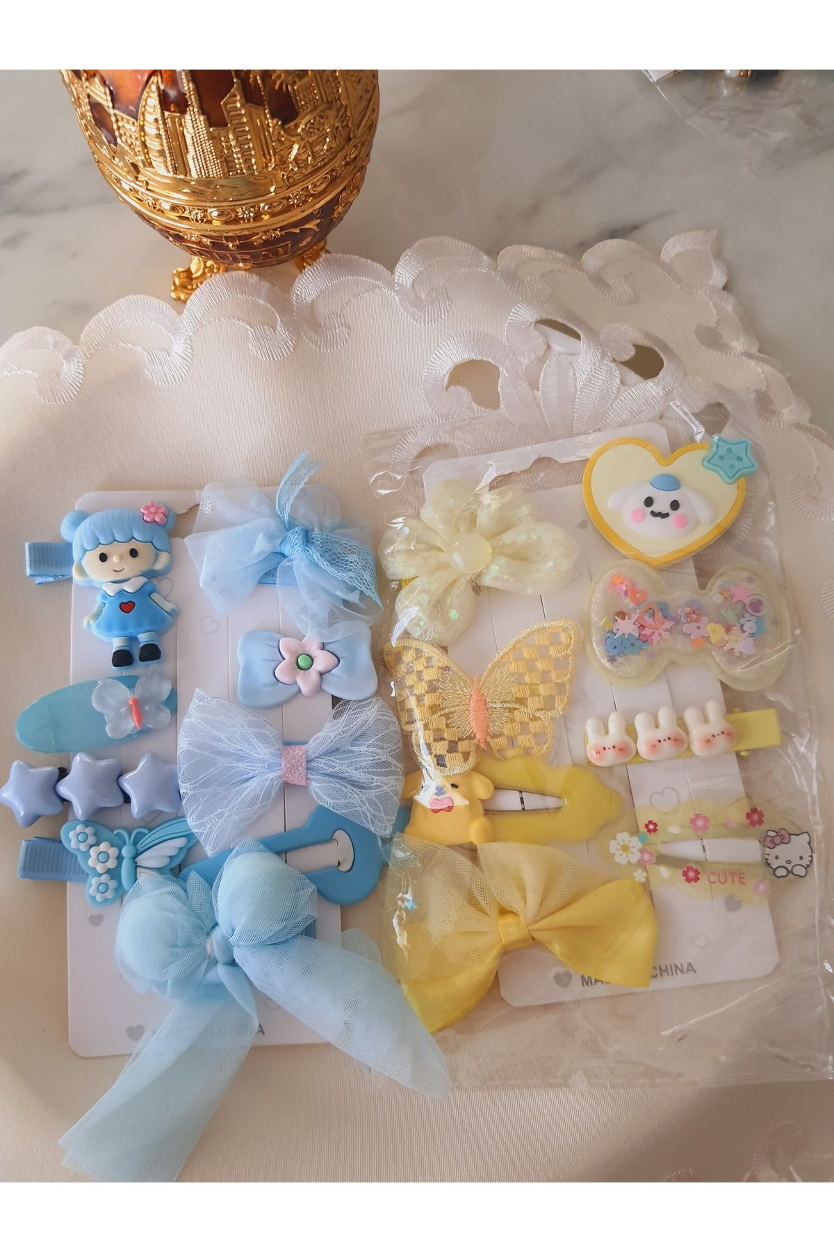 özlemmmoda Kız Bebek&Çocuk Toka Seti Mavi ve Sarı