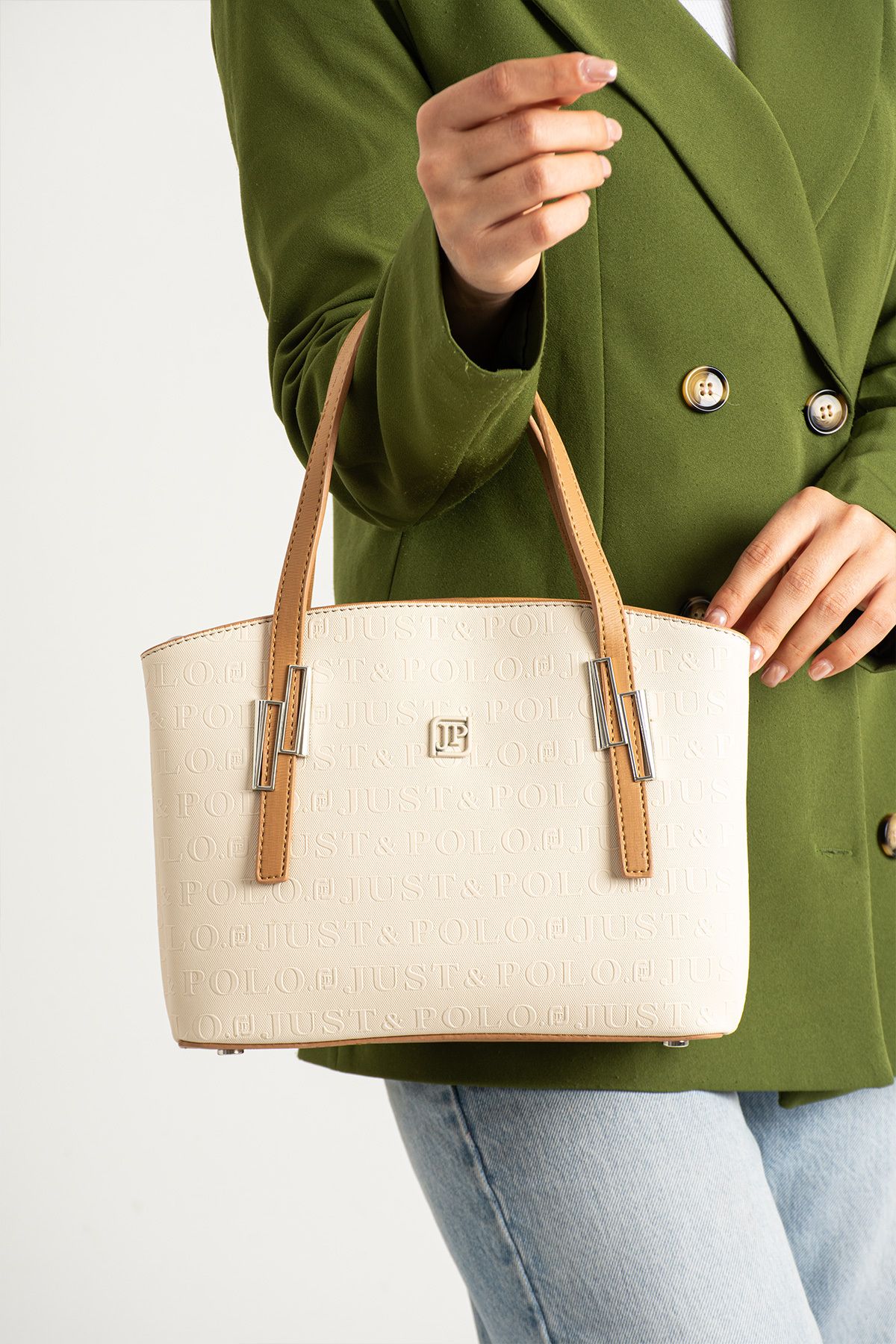 Just Polo Petunya 4030 Gofraj Suni Deri 2 Askılı Kadın El ve Omuz Çanta(Ebat: En 26 Yükseklik 20 Cm)