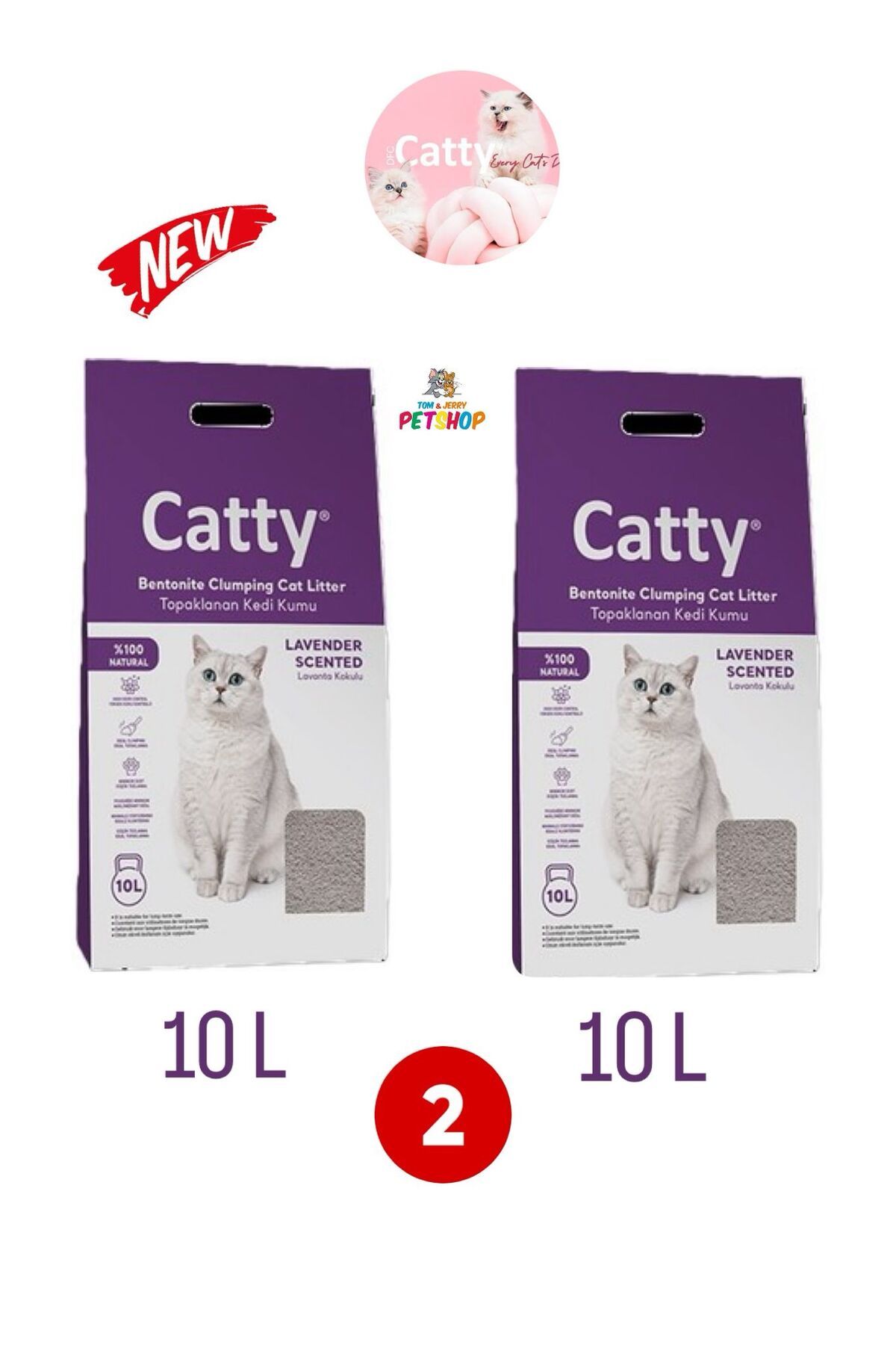 Catty TOM&JERRYPETSHOP-Marsilya Sabunu Kokulu Ince Taneli Bentonit Topaklaşan Kedi Kumu 10 Lt 2 ADET