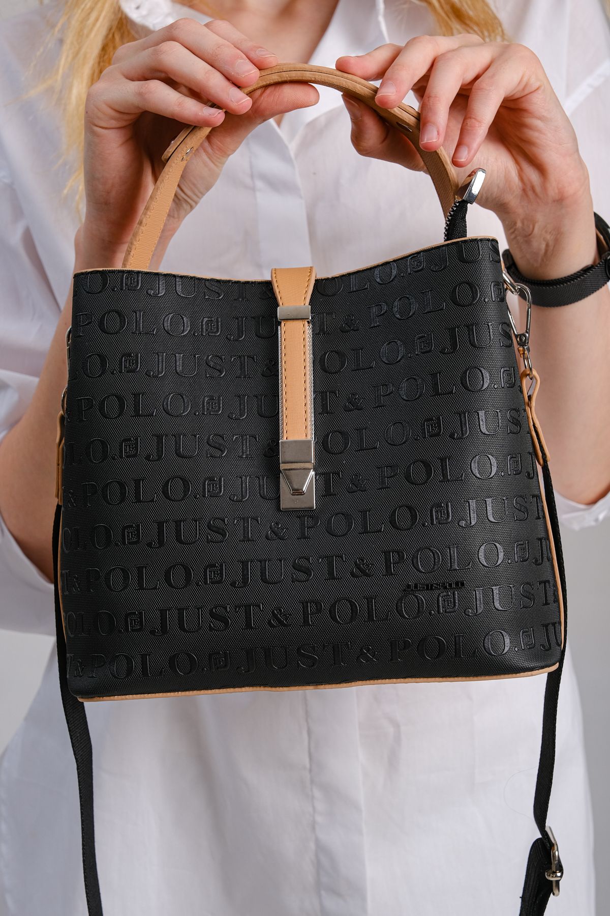 Just Polo Gala 4002 Gofraj Suni Deri 2 Askılı Kadın El ve Omuz Çanta(Ebat: En 20 Yükseklik 22 Cm)