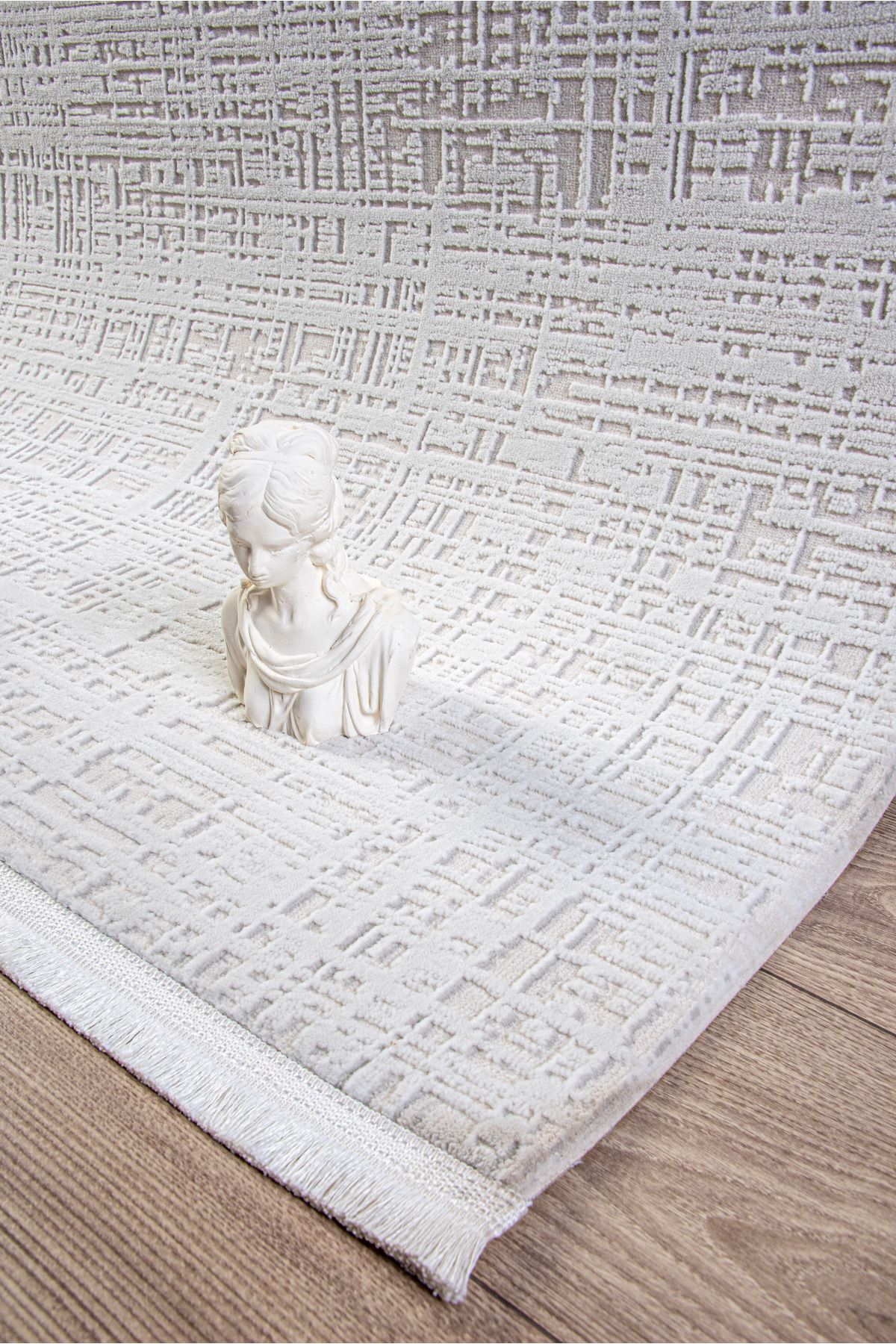LOVELY HOME Beyaz Polyester Halı Tozumaz Antibakteriyel Saçaklı Salon Oturma Çocuk Odası Yolluk Makine