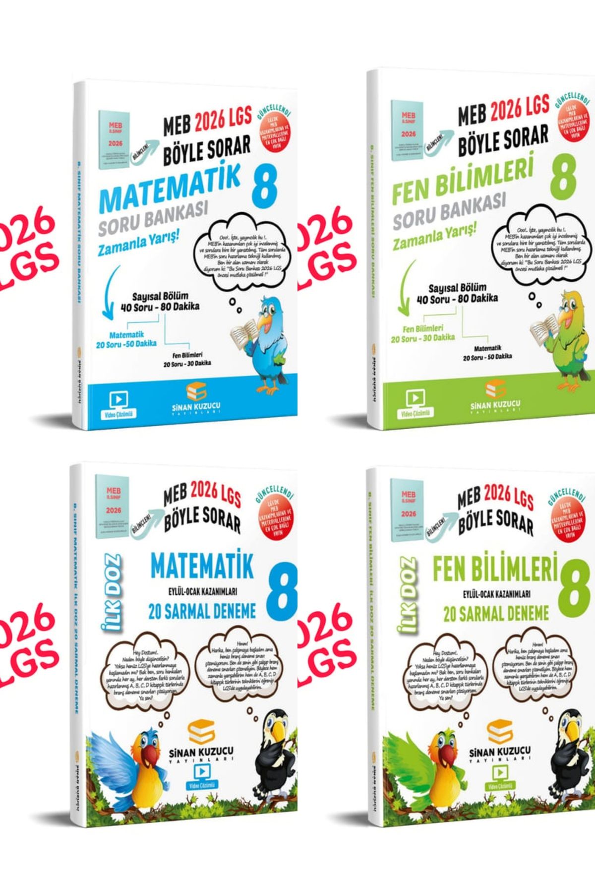 SİNAN KUZUCU YAYINLARI 2026 LGS matematik-fen soru bankaları ve ilk doz denemeleri 4'lü seti