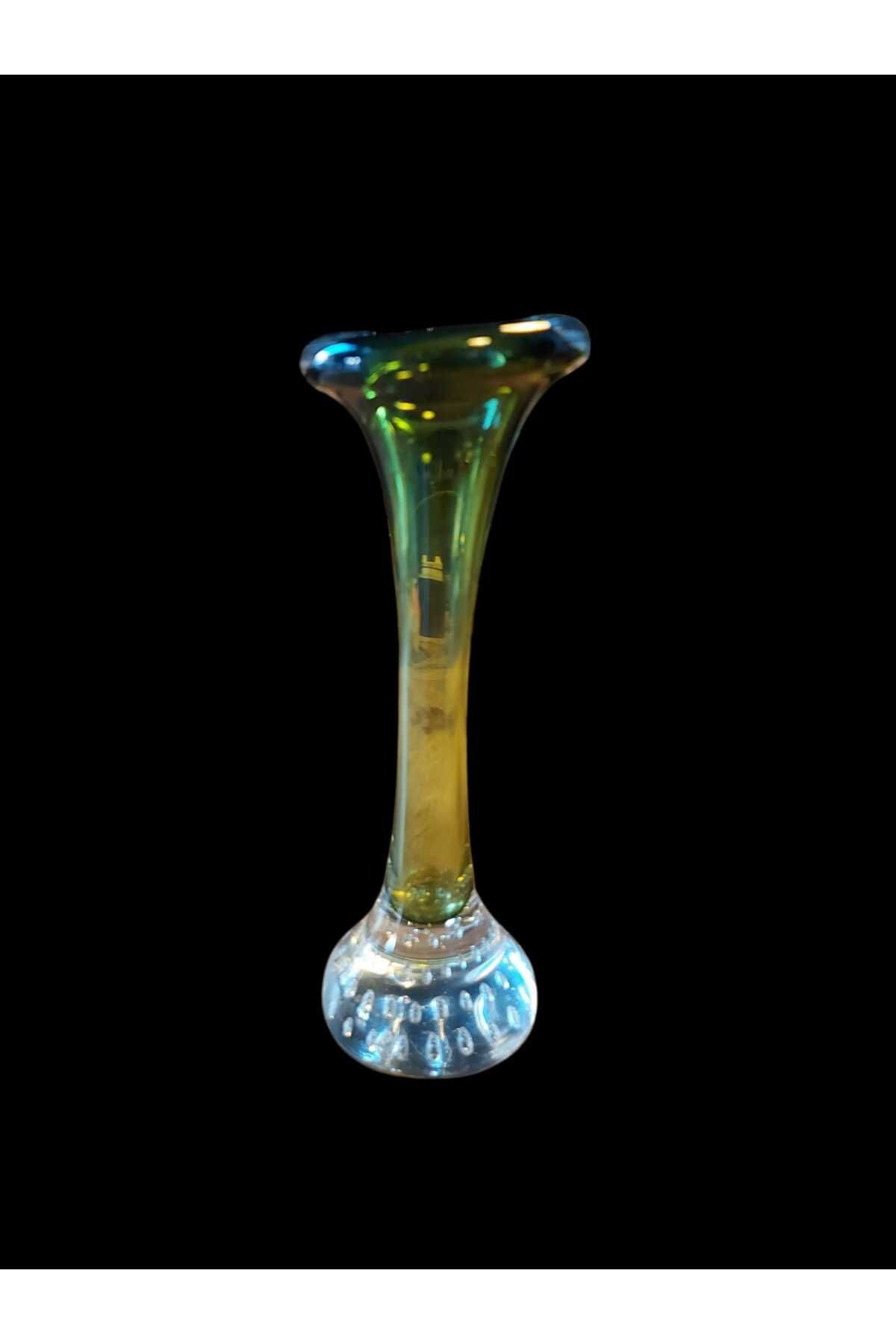 depo haki 17 cm. Zeytinyağı Yeşili Üfleme Cam Vazo