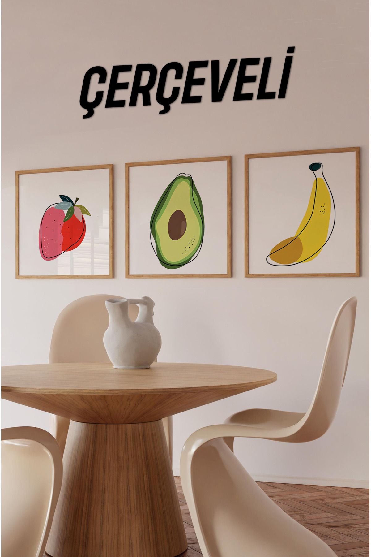 kutuTR 📦 Renkli Tropikal Meyve Temalı 3’lü Tablo Seti | Çilek – Avokado – Muz 🍓🥑🍌 KR4055
