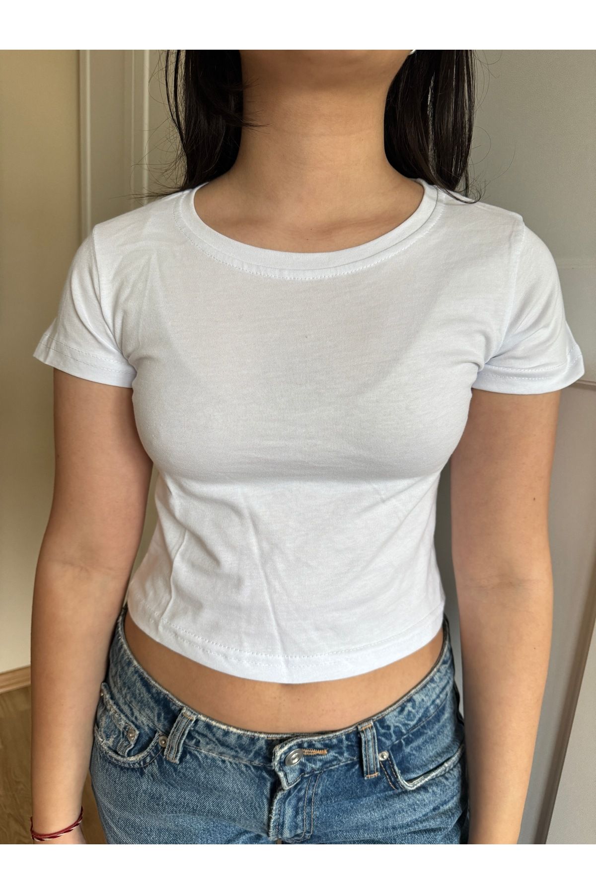 GRİLAND Kadın Beyaz Crop Likralı Pamuklu Slim Fit Kısa Crop