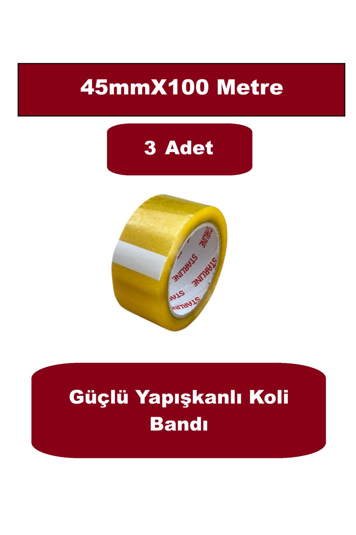 HOMDEP Koli Bandı 45mmX100 Metre Güçlü Yapışkanlı Şeffaf Koli Bandı Kopmayan Bant 3 Adet
