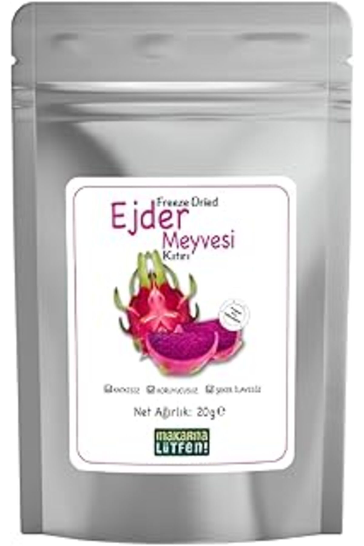 Qedii Ejder Kuru Meyve Cipsi Dondurularak Kurutulmuş Freeze Dried Meyve Kıtırı (20 G)