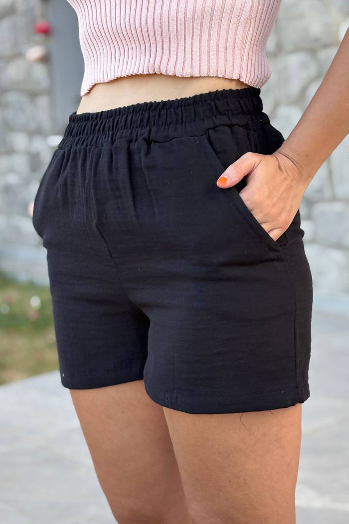 db didem butik Müslin Kumaş Kısa Şort 40 Cm boy %100 pamuk ;Terletmez Renk atmaz
