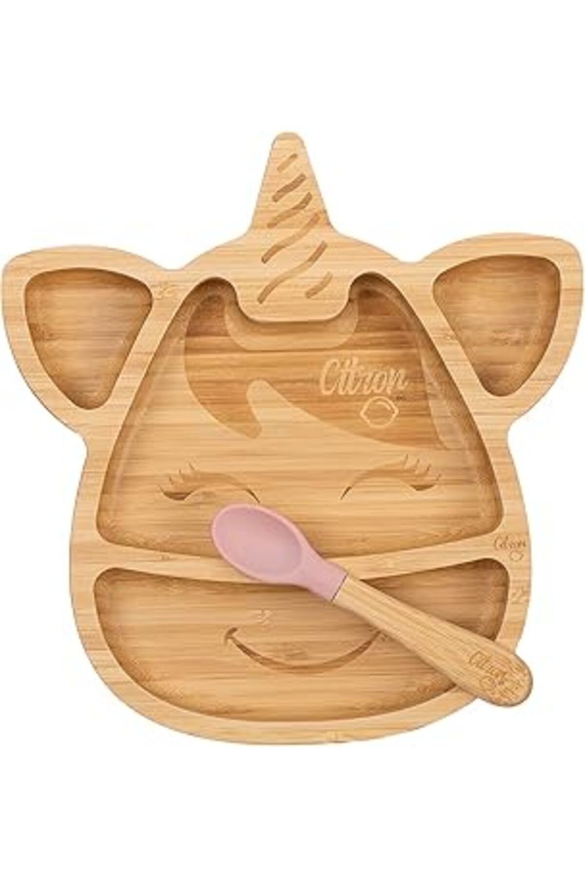 Qedii Citron Bölmeli Organik Bambu Çocuk Yemek Takımı - Unicorn 1073551