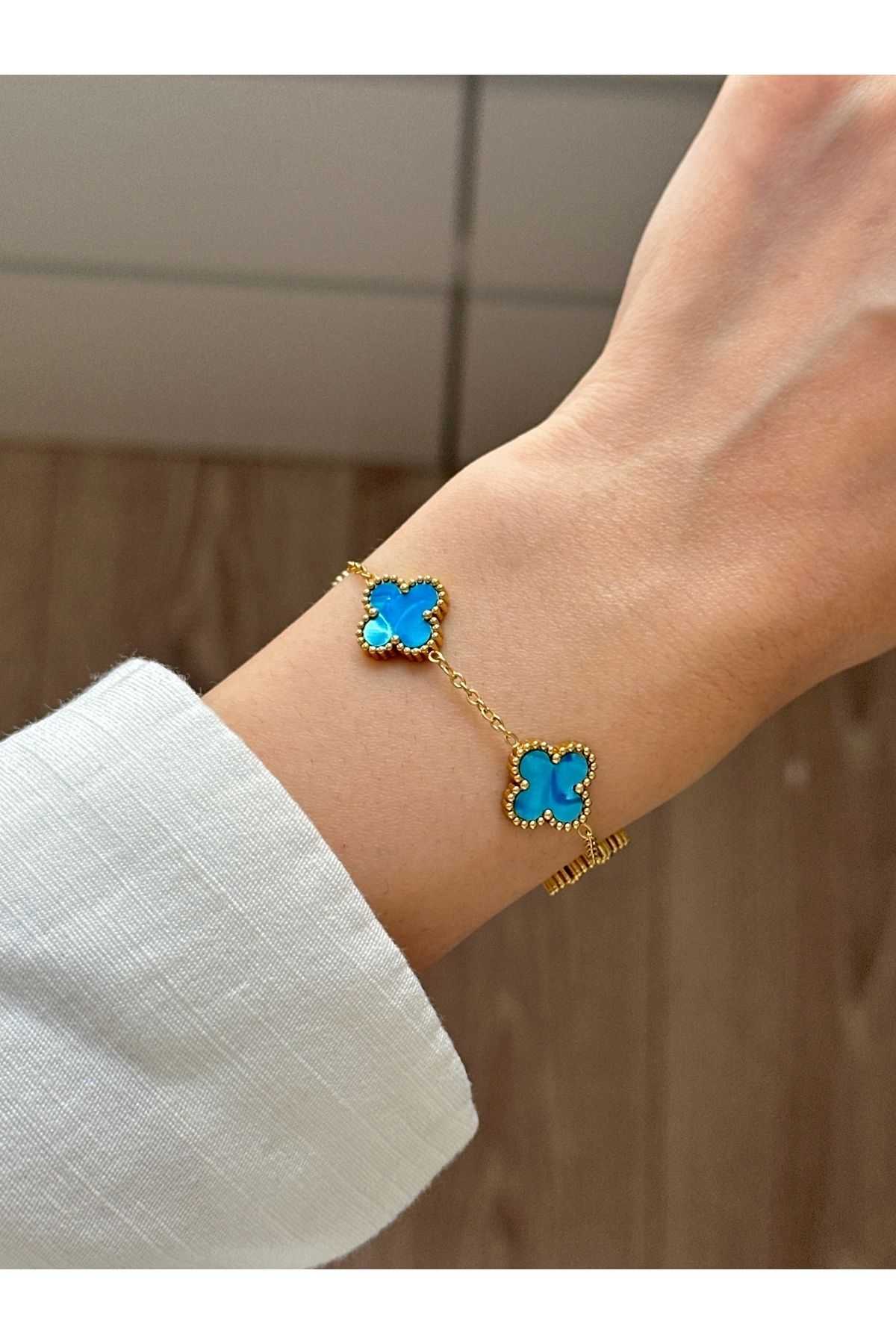 GUNESTAKI 316l Çelik Sedefli Hologram Bileklik Kadın Erkek Unisex Bileklik Gold Çift Taraflı