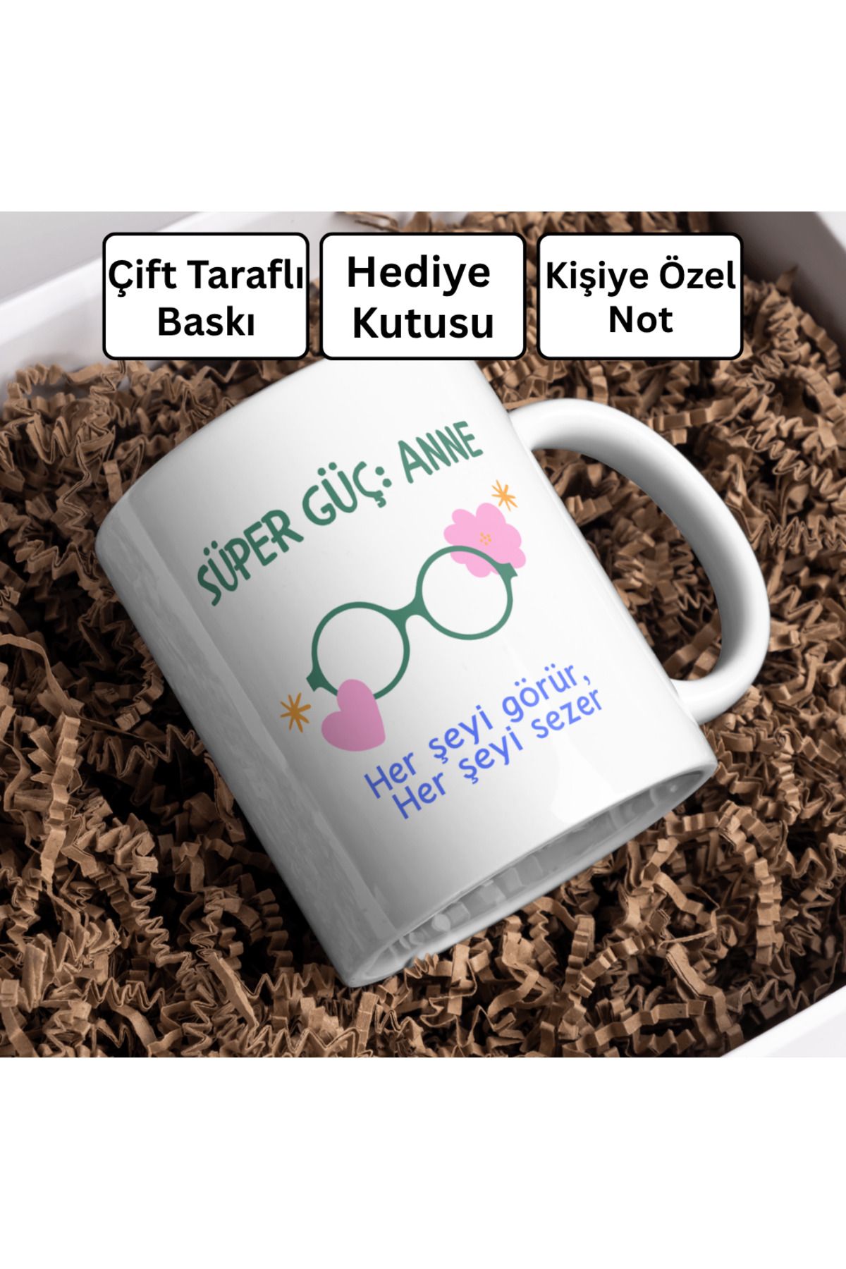Decorbik Süper Güçlü Anneye Özel Kupa | Hediye Kutulu + Not Kartlı Anneler Günü Hediyesi