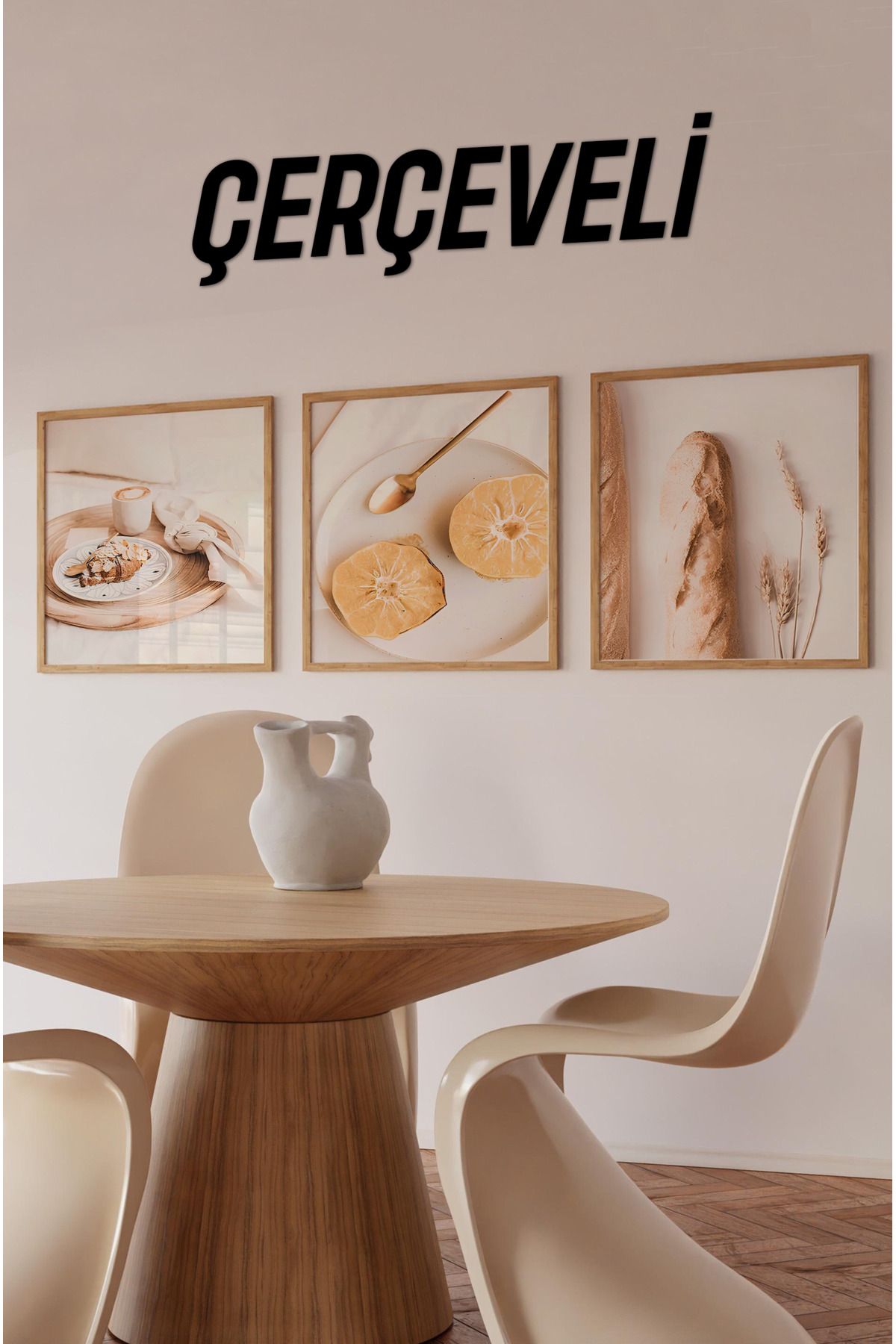 kutuTR 🖼️ Rustik Sofraların Zarafeti – MDF Çerçeveli 3'lü Dekoratif Tablo Seti KR4065