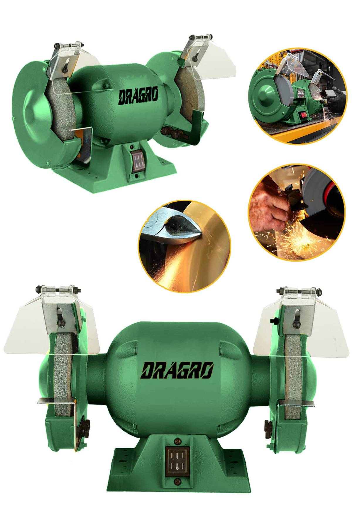 Dragro Alman 200 mm Turbo 4200 Watt Çark Motoru Zımpara Balta Bıçak Bileme Makinesi Taş Motoru Taşlama