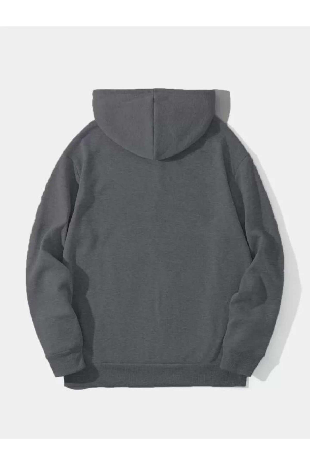 modamtn Erkek Düz Kapüşonlu Sweat - Füme
