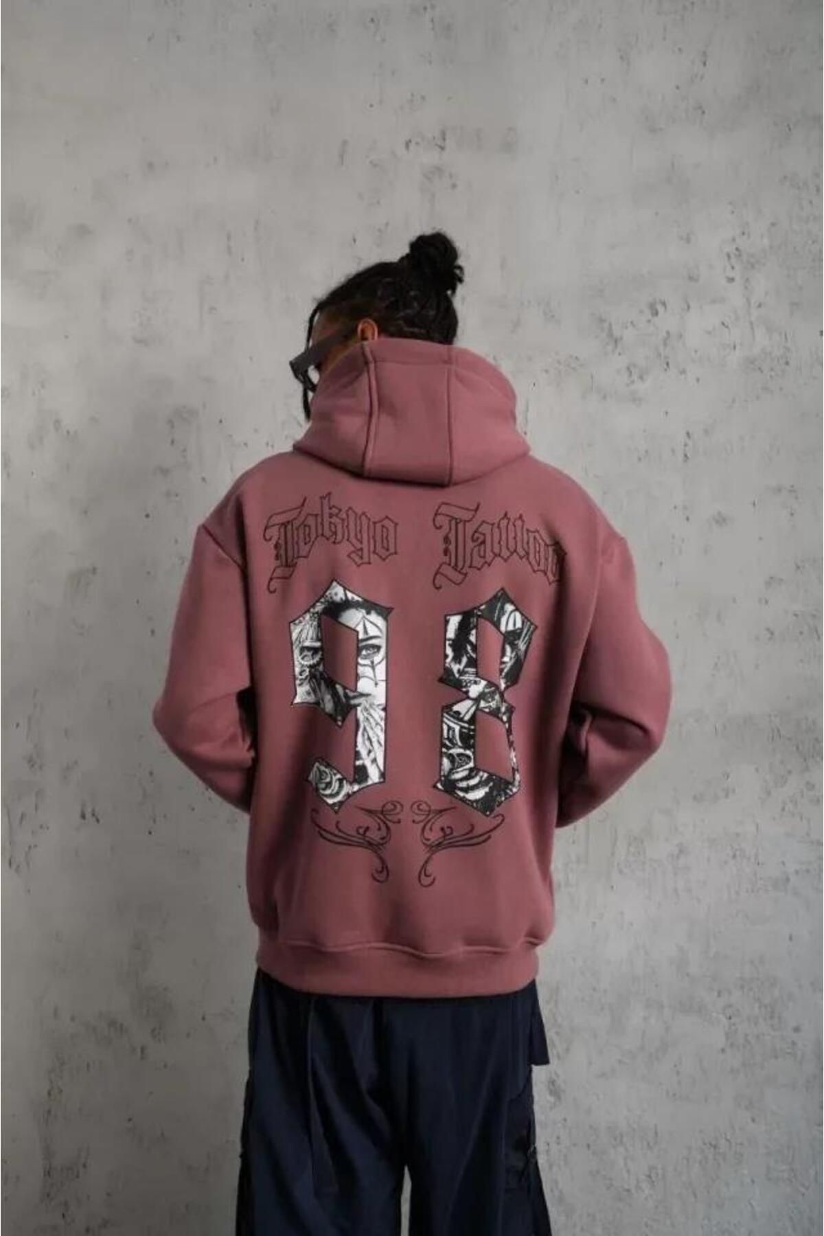 modamtn Erkek 98 Baskılı Kapşonlu Sweat - Gül Kurusu