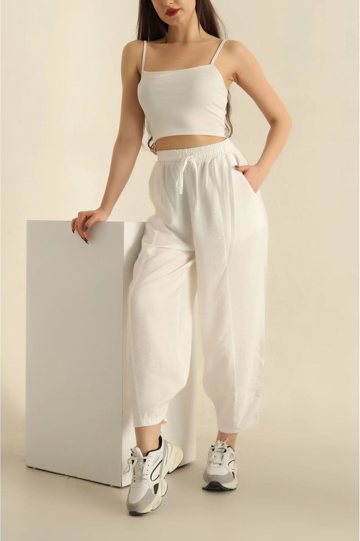 moda paketi Kadın Keten Ayrobin Model Pantolon