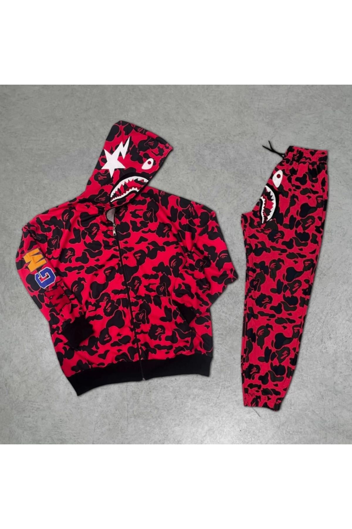 modamtn Unisex Pubg Bape X Shark Eşofman Takımı - Kırmızı
