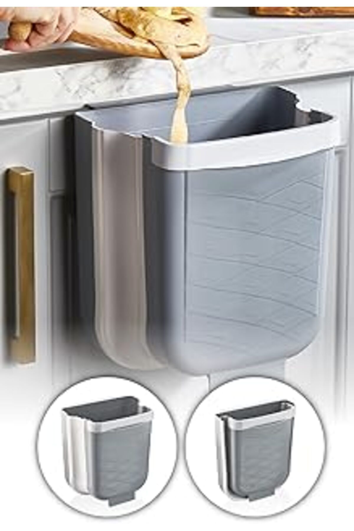 TBSProjects Akordiyon Çöp Kovası - Asılabilir Tasarım - 6 Litre - Gri