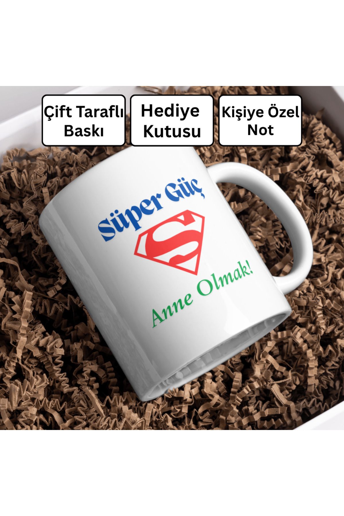 Decorbik Süper Güç: Anne Olmak! | Hediye Kutulu Mizahi Anne Kupa + Kişiye Özel Notlu - Anneler Günü Hediyesi