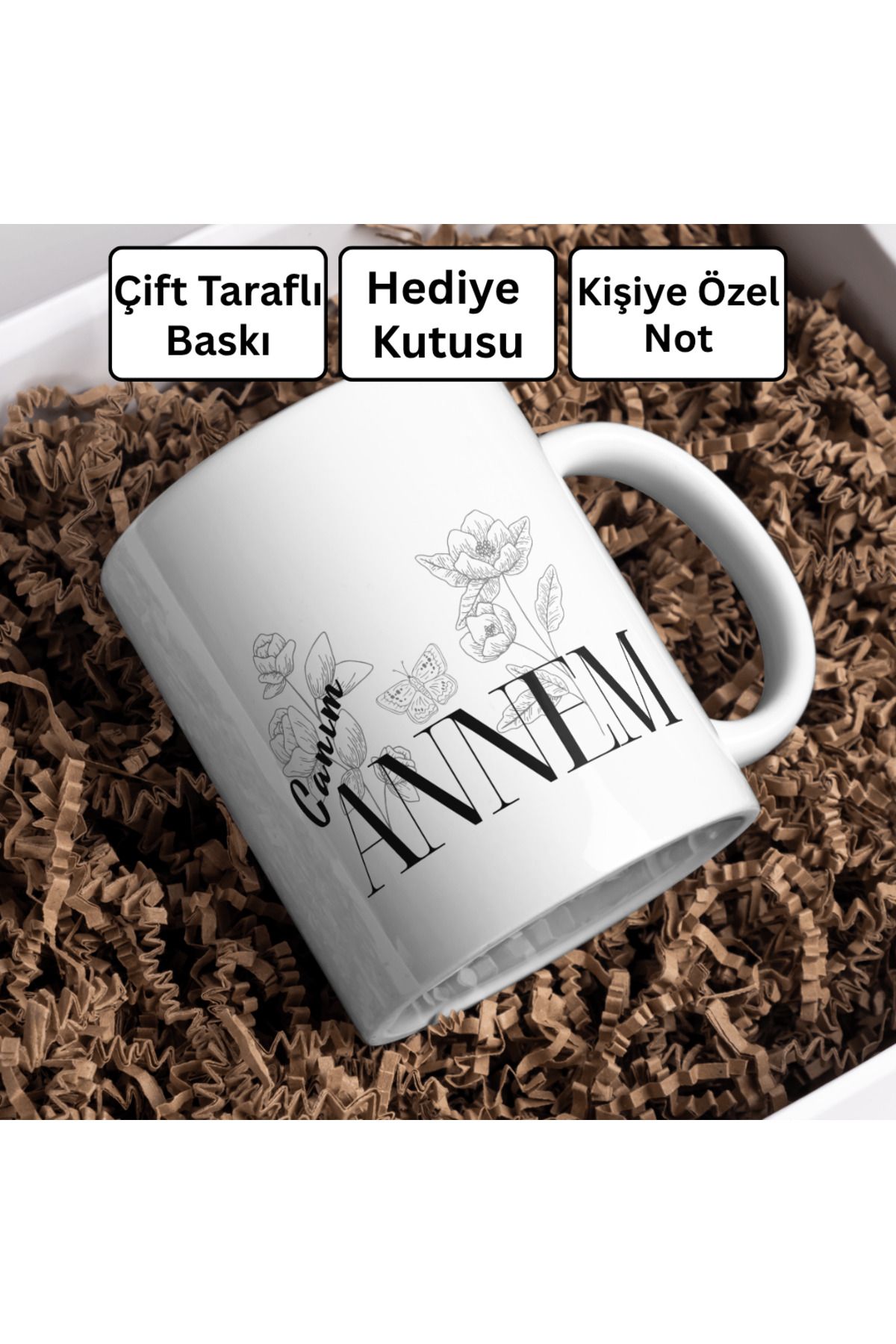 Decorbik Canım Annem Yazılı Hediye Kupa Bardak – Hediye Kutulu & Kişiye Özel Notlu | Çift Taraflı Baskı