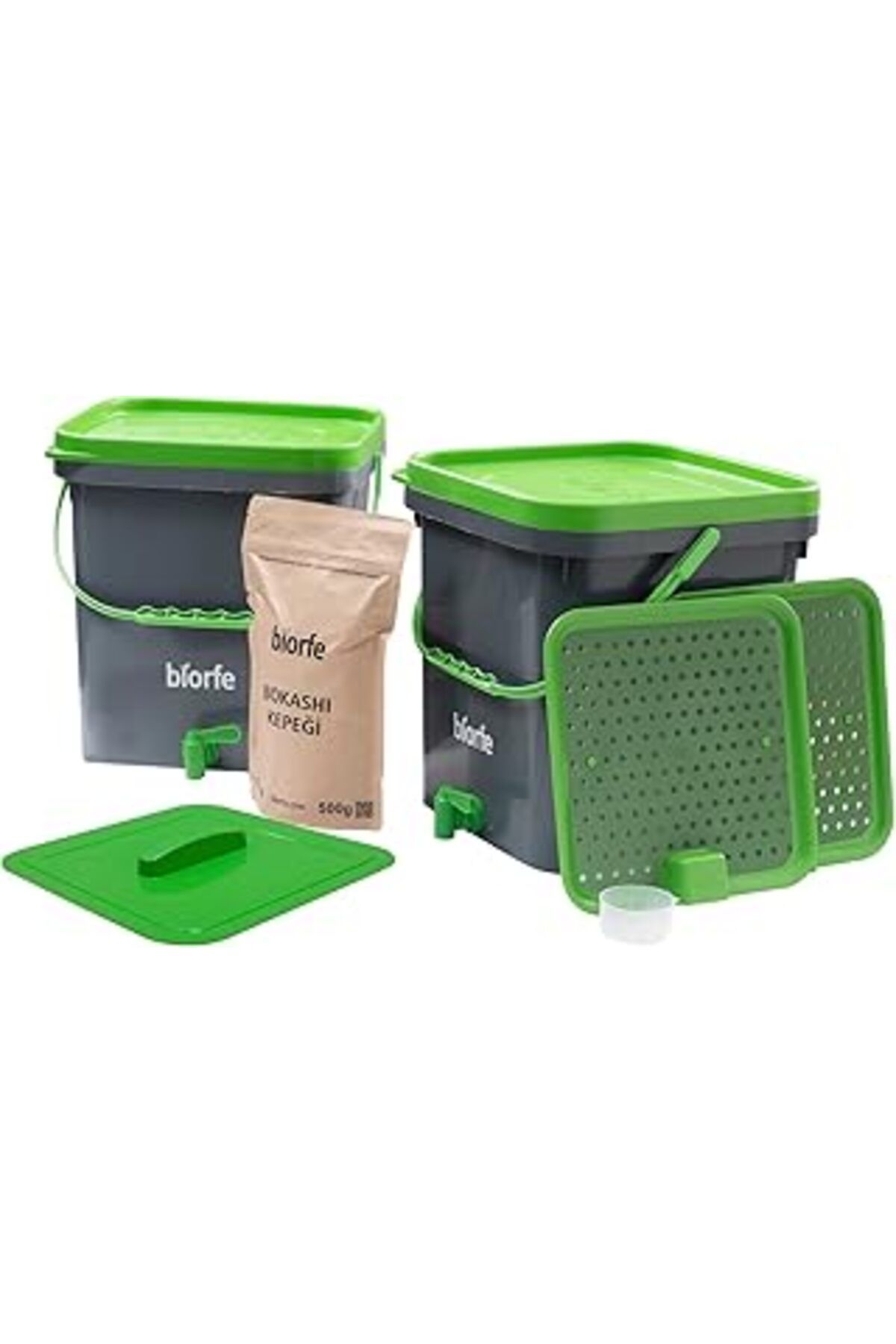 Pazarcan Biorfe Bokashi Kompost Kovası Kepekli 18 Litre İkili Set - 18Sgb
