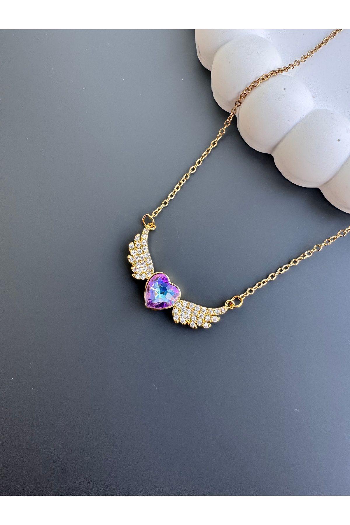 shop MELEK KANADI KOLYE MOR ÇELİK