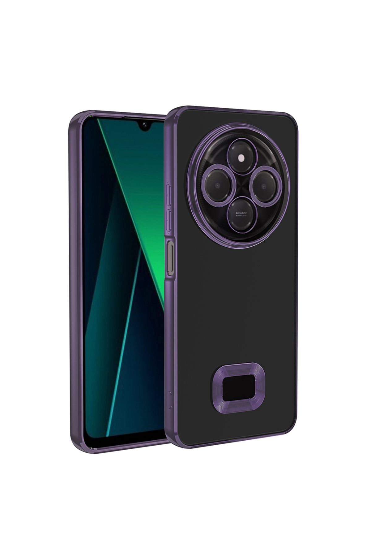 GRABONO Xiaomi Redmi 14C 4G Kılıf Lens Korumalı Kenarları Platin Kaplama Arkası Şeffaf Logo Kapak