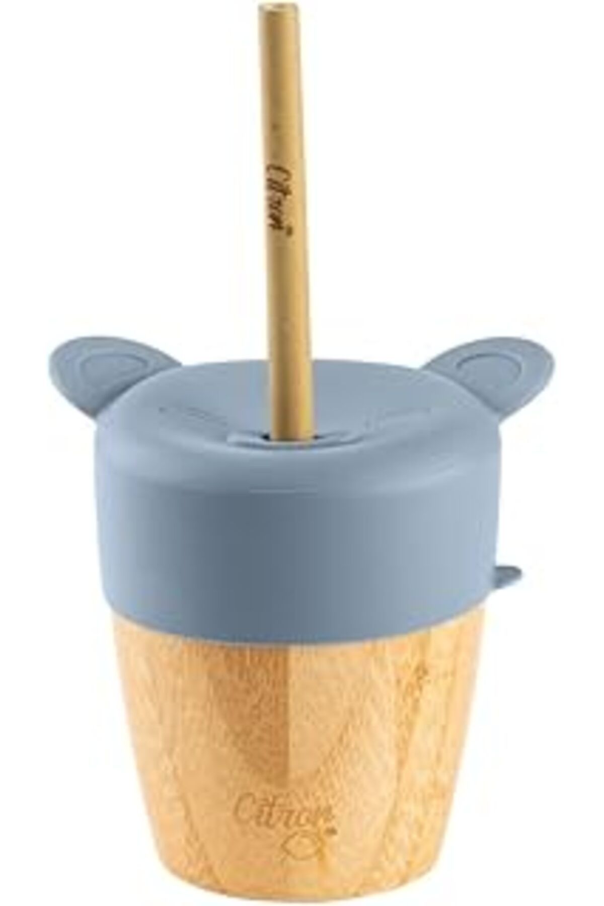 Qedii Citron Citron 2'Si 1 Arada Kapaklı Ve Pipetli Organik Bambu Alıştırma Bardağı - Blue 1073636