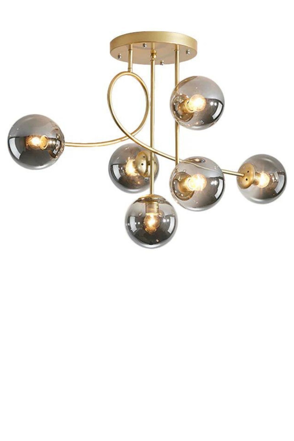 Foggia Choise Eskitme Mat Gold 6'lı Glop Camlı Modern Yemek Masası Üstü Yatak Odası Salon Avize