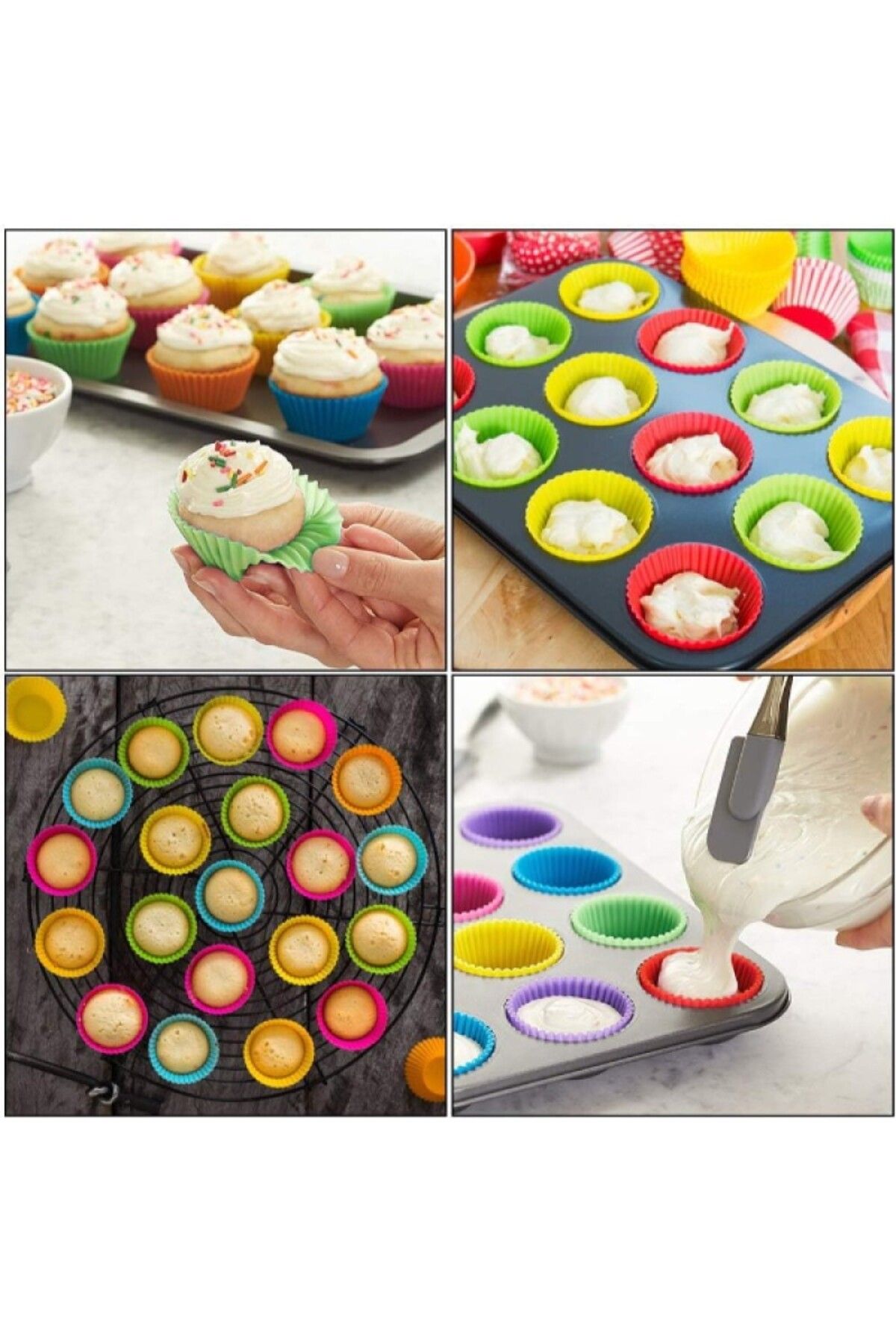Mersi SHOP 12'Li Silikon Muffin Kalıbı mini kek cupcake kalıbı fırın airfry Fritöz pişirme kabı yanmaz yapışma