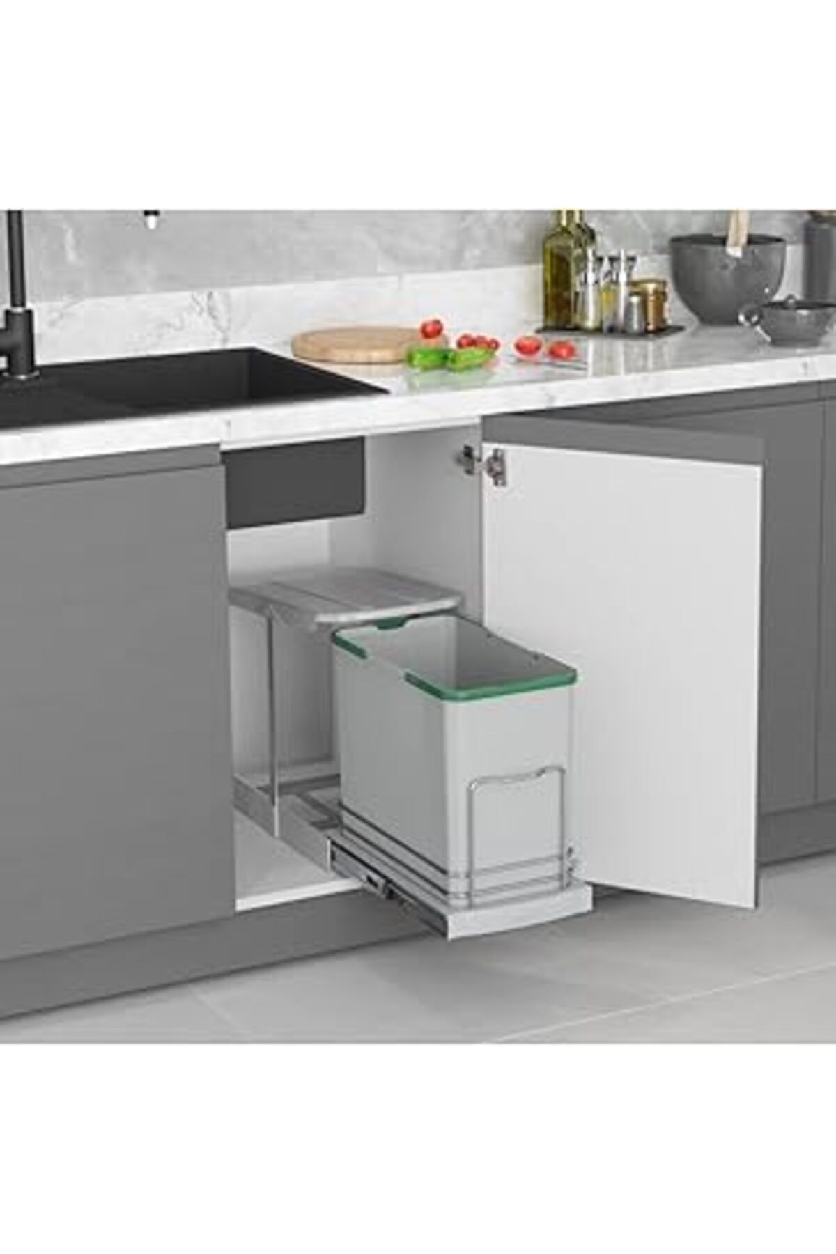 TBSProjects Starax Tls. Raylı Plastik Gövde Çöp Kovası 24 Lt.-Gri Çok Renkli Tek Ebat Zsx S-2571-G