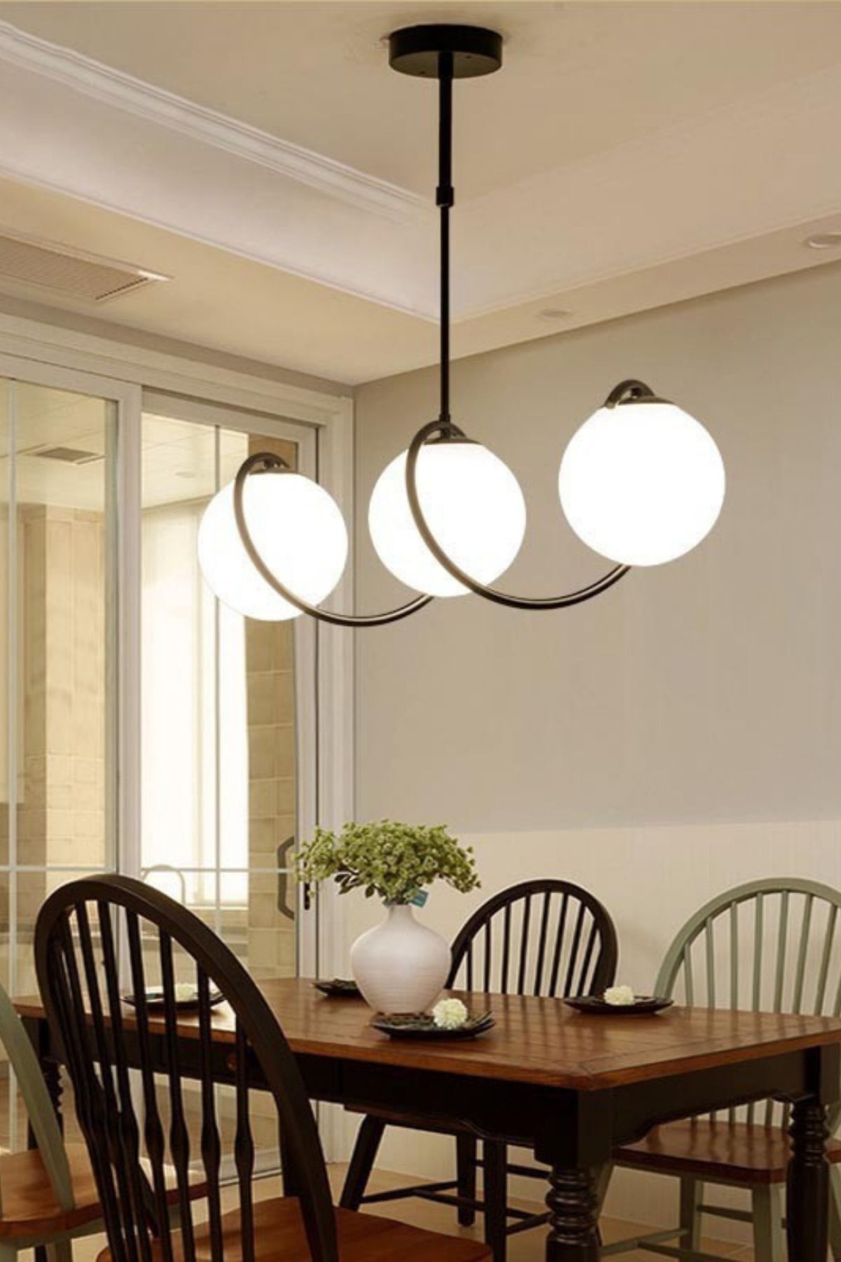 Foggia Maryland 3'lü Glop Camlı Modern Yemek Masası Üstü Yatak Odası Salon Avize