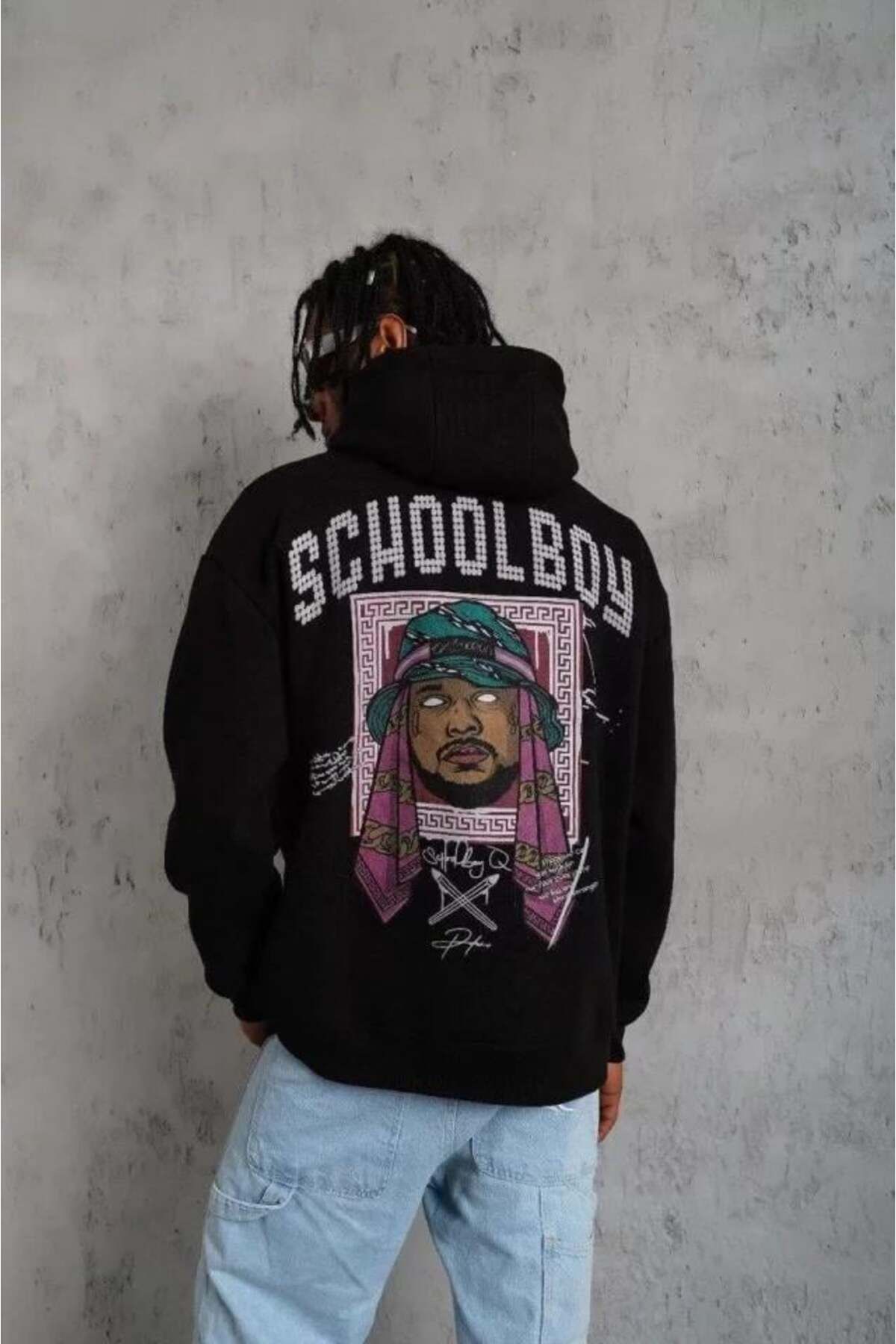 modamtn Erkek SCHOOL BOY Baskılı Kapüşonlu Sweat - Siyah