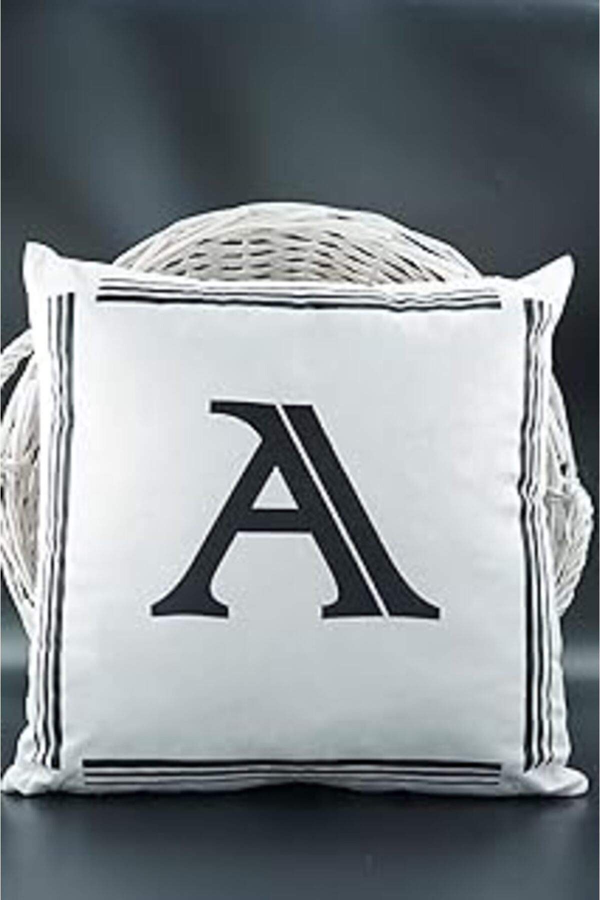 Karachil Asdiva Harfli Kırlent Kılıfı Kadife 43X43 Cm Çift Taraflı A Harfi Kedi Desenli Evlilik Teklifi Doğu