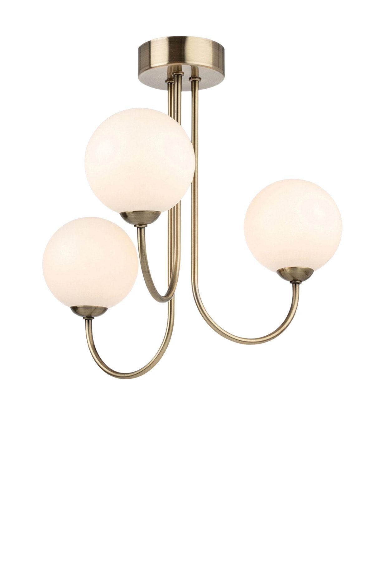 Foggia Avz-pe02 E27x3 Duylu Eskitme Kaplama Metal Glop Camlı Avize