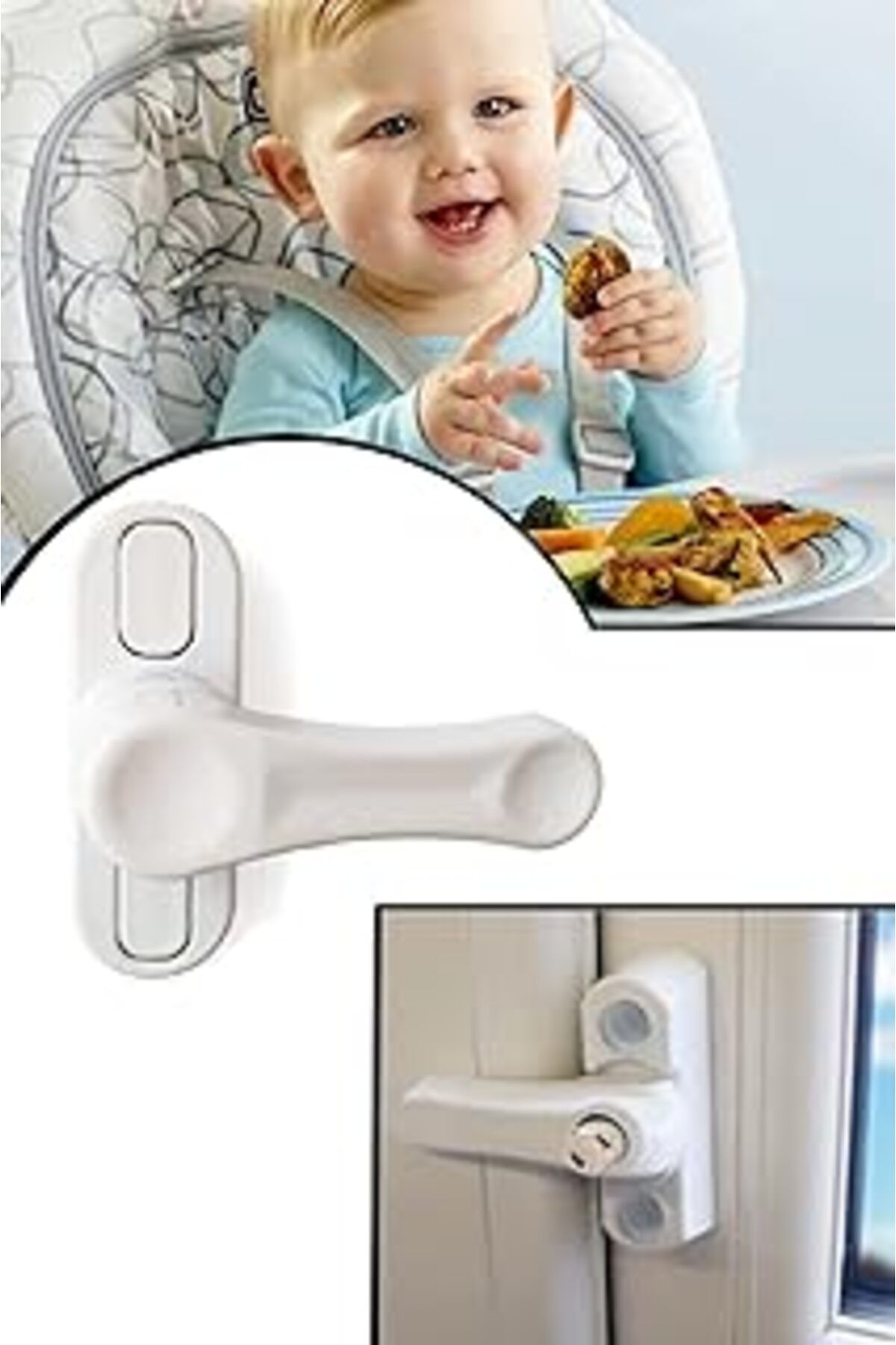 TBSProjects Deaks Pvc Pimapen Kapı Pencere Emniyet Çocuk Güvenlik Kilidi Basmalı Beyaz 1410