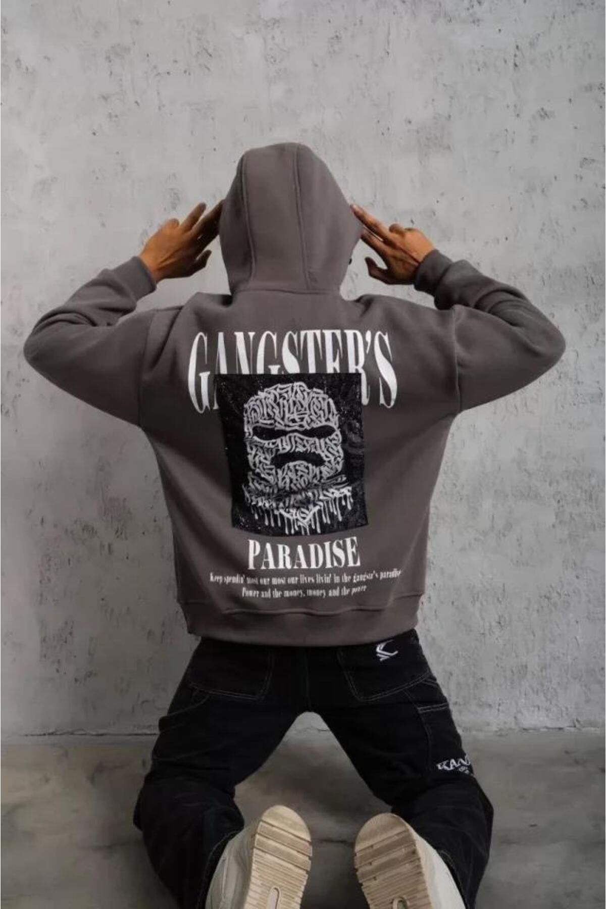 modamtn Erkek Paradise Baskılı Kapüşonlu Sweat - Gri