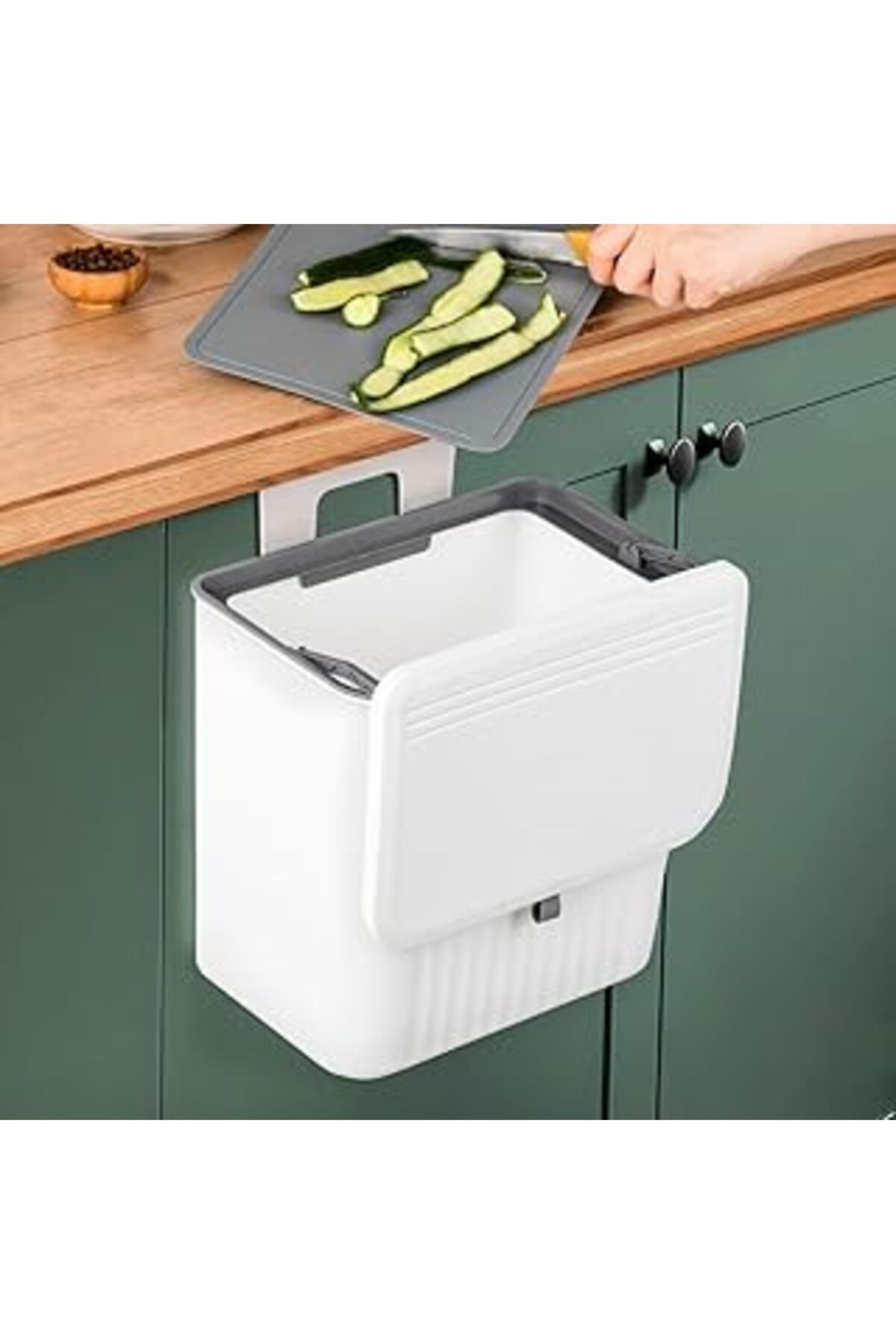 Pazarcan 15 Litre Fonksiyonel Kapaklı Çöp Kovası - Dolap Ve Duvar Aparatlı, Askılı, Yerden Tasarruflu, Lavab