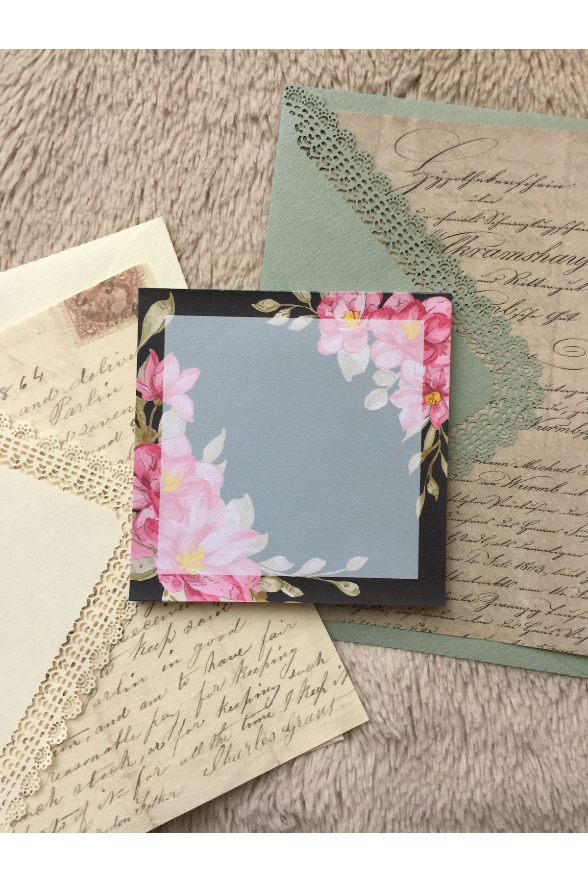 LaCerdaDesign 9x9cm Pembe Çiçekli Notepad, Memopad, Not Defteri