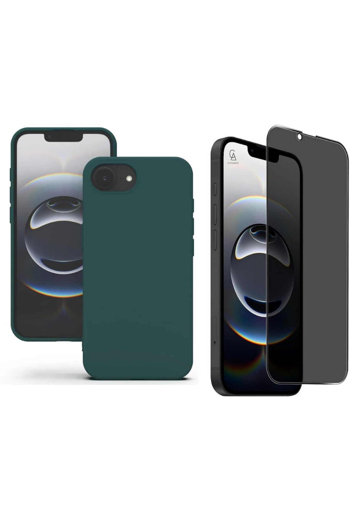 Coolacs Apple iPhone 16E Uyumlu İçi Kadife Lansman Kılıf ve Hayalet Privacy Tam Kaplayan Cam Ekran Koruyucu