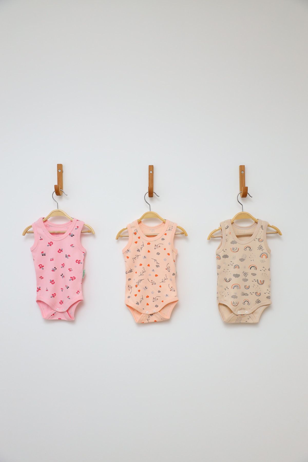 Vivolas Bebek Çıtçıtlı Body Desenli %100 Organik Pamuklu 3'Lü Askılı Zıbın Kız Bebek & Çocuk