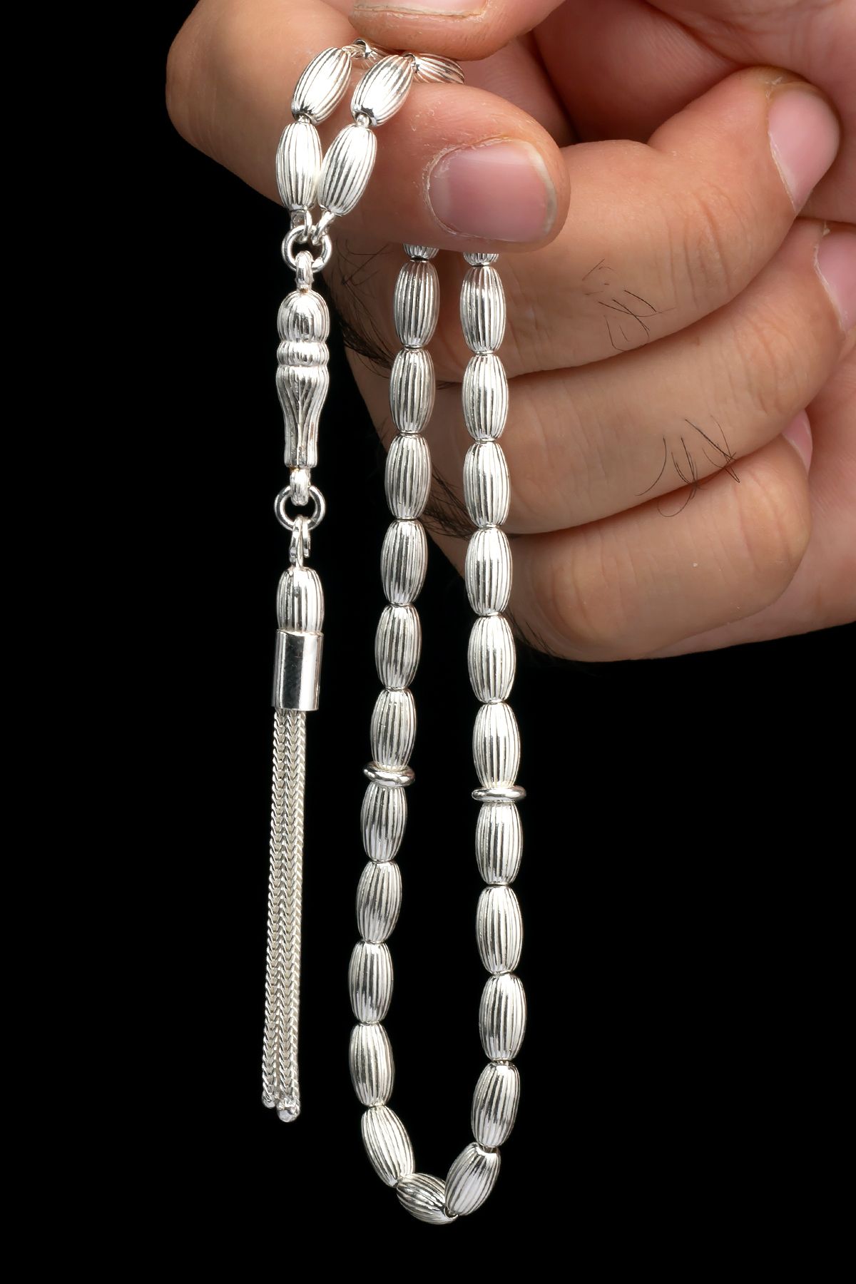 EHİNOS Sertifikalı Gümüş Tespih 5x9.5mm 21Gr Arpa Kesim