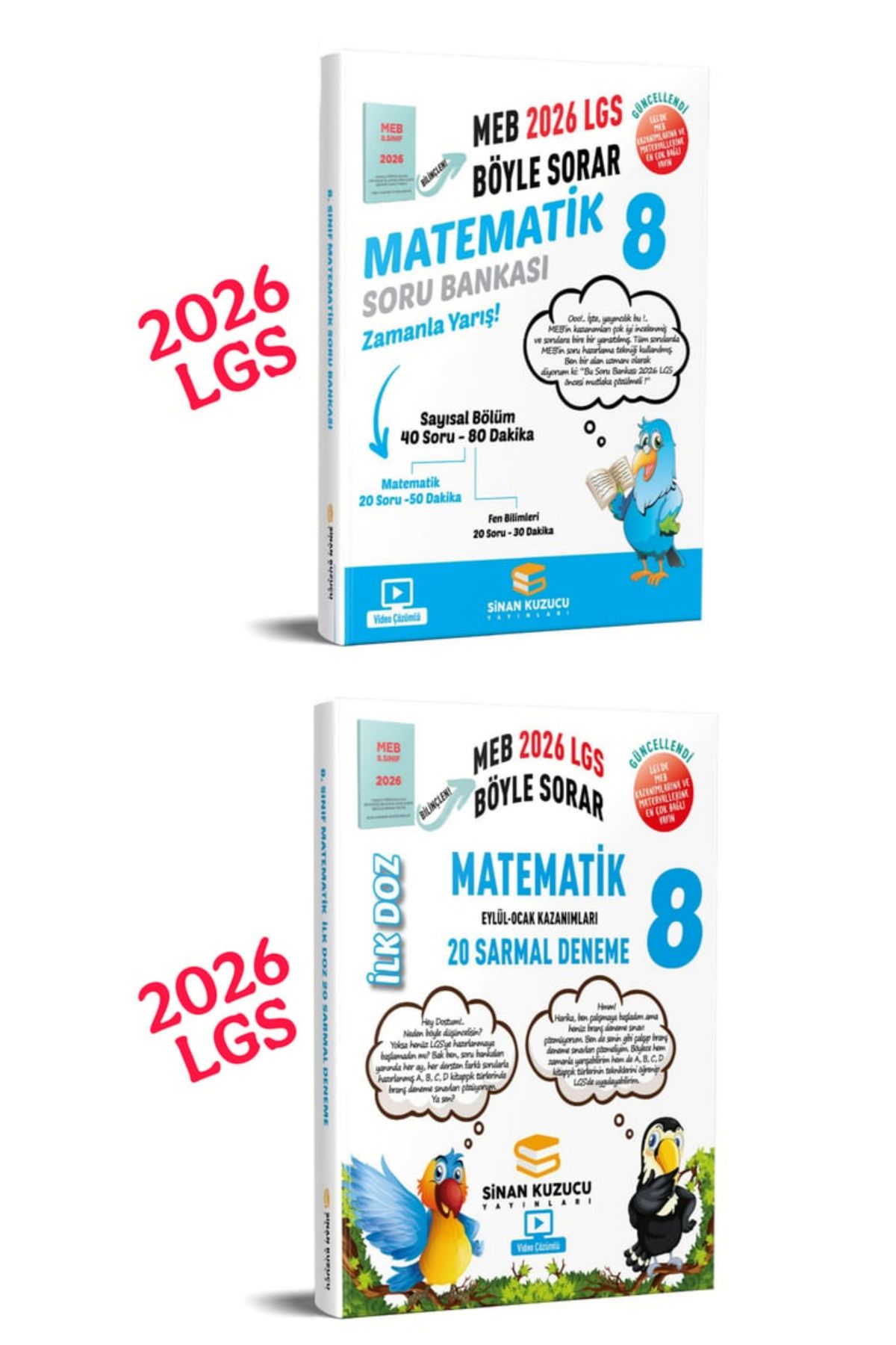 SİNAN KUZUCU YAYINLARI 2026 LGS matematik soru bankası ve ilk doz deneme 2'li settir